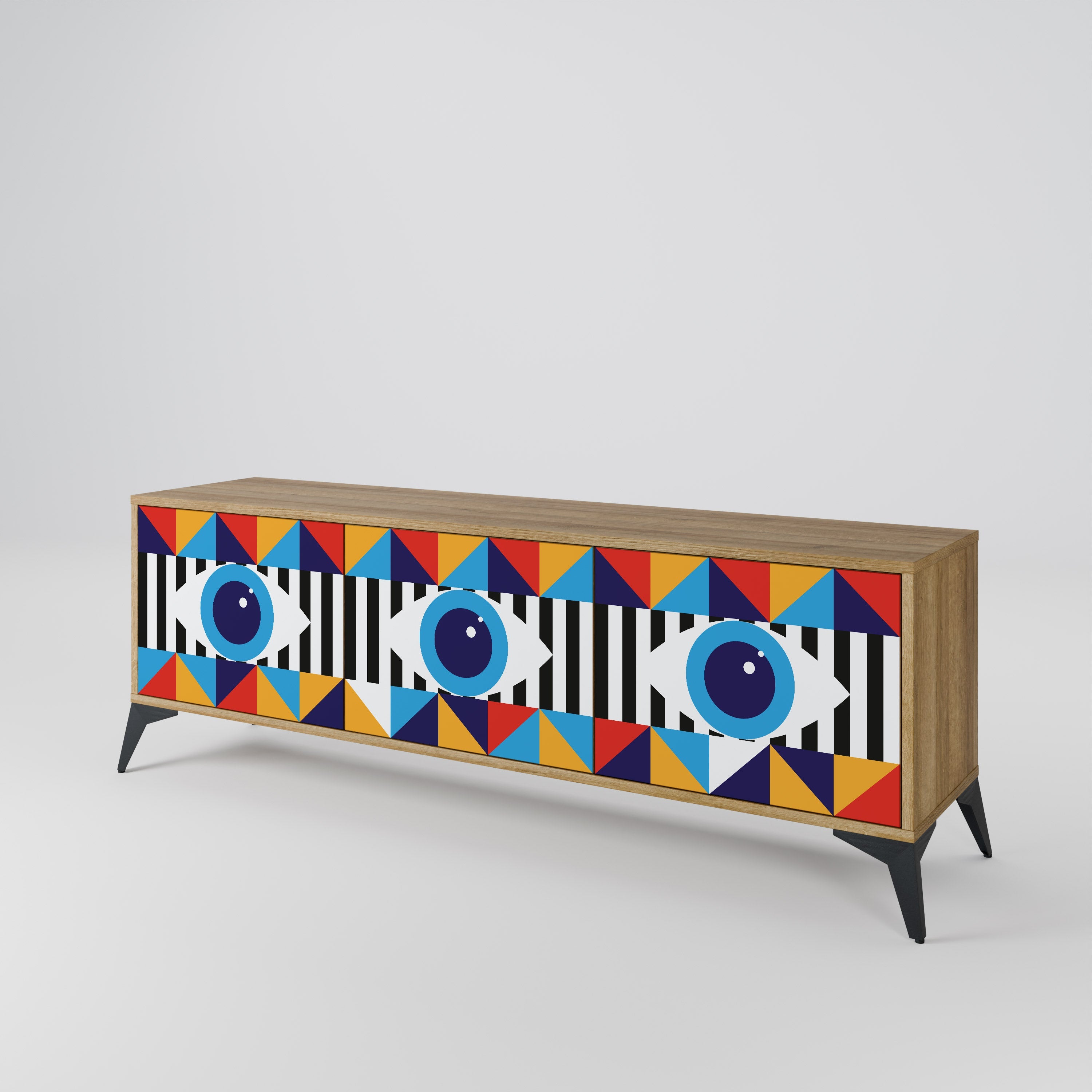 ABSTRACTION AND GEOMETRY Móvel de TV com 3 Portas em Efeito Carvalho