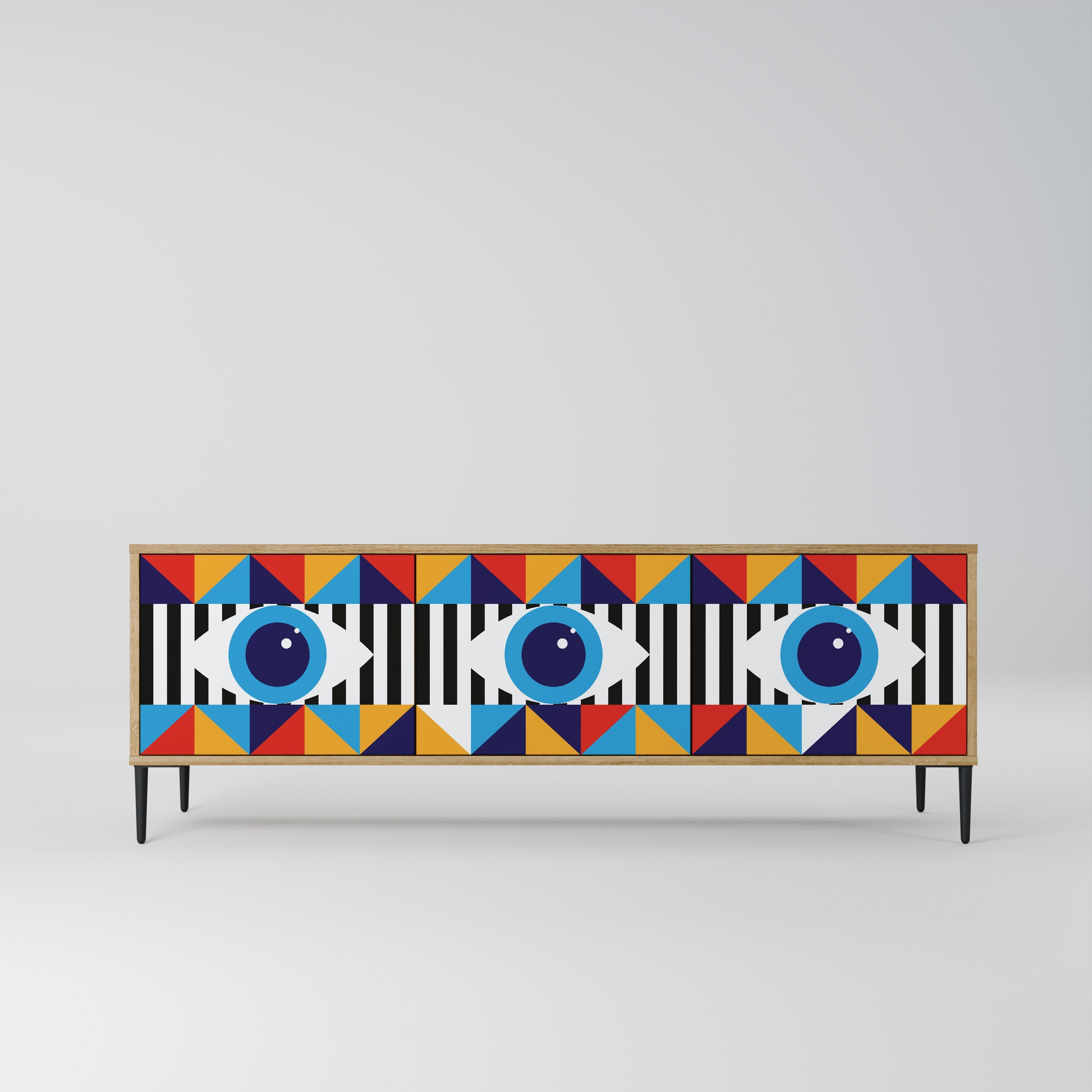 ABSTRACTION AND GEOMETRY Móvel de TV com 3 Portas em Efeito Carvalho