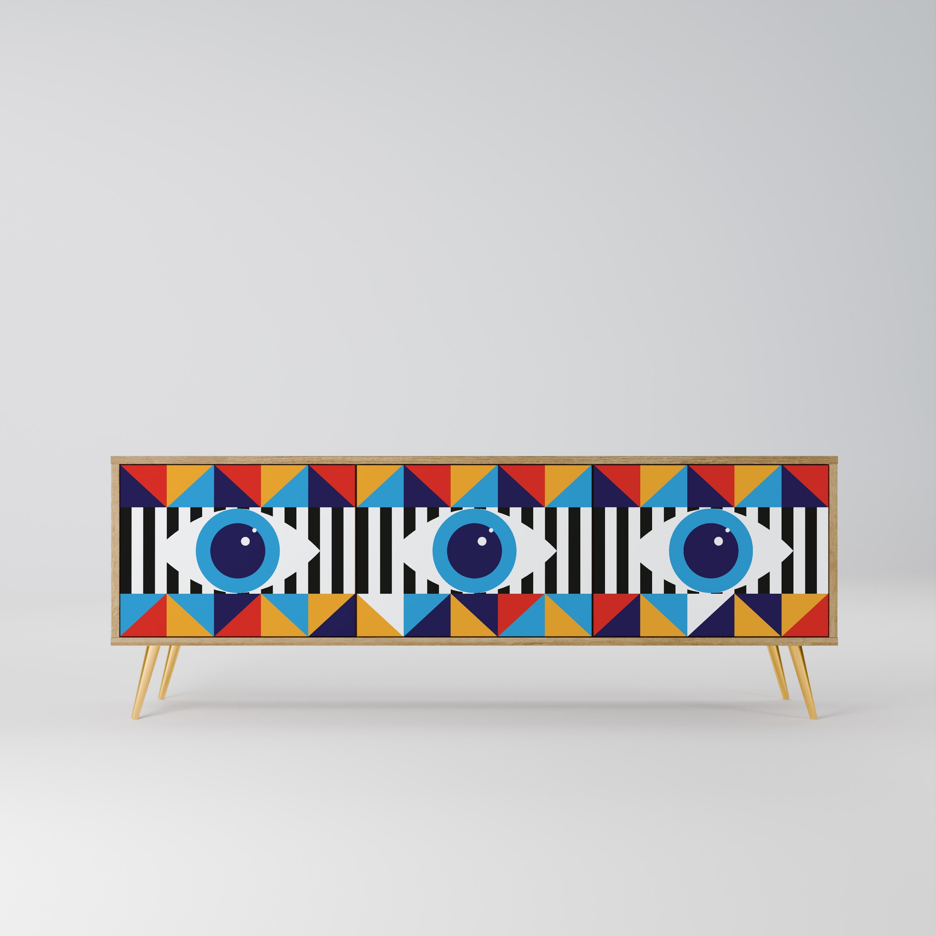 ABSTRACTION AND GEOMETRY Móvel de TV com 3 Portas em Efeito Carvalho