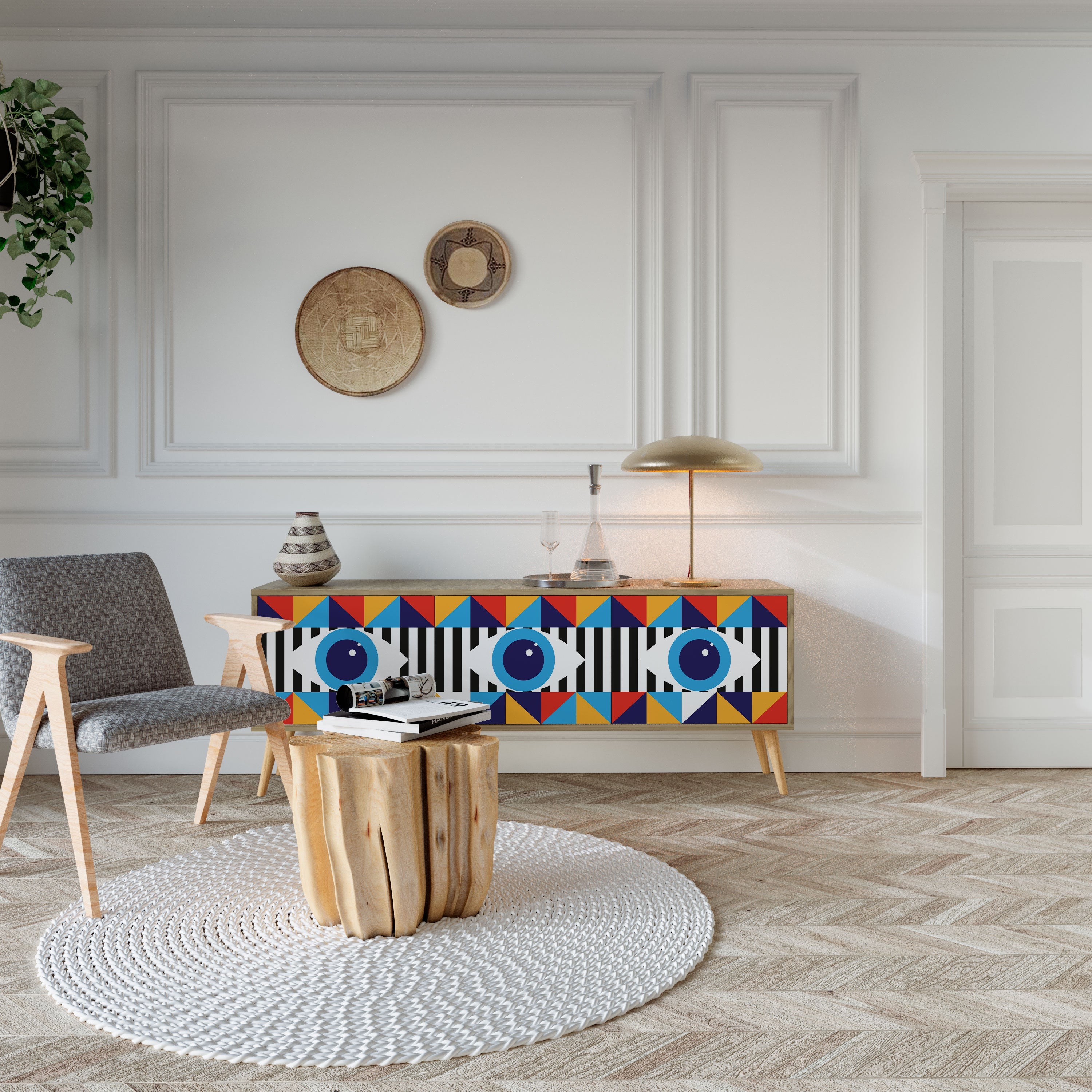 ABSTRACTION AND GEOMETRY Móvel de TV com 3 Portas em Efeito Carvalho