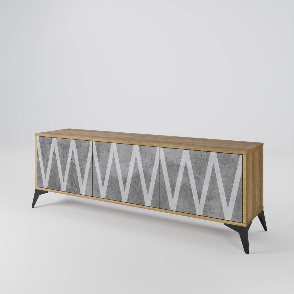 SOLID ZIG ZAG 3-Door TV Stand in Oak Effect