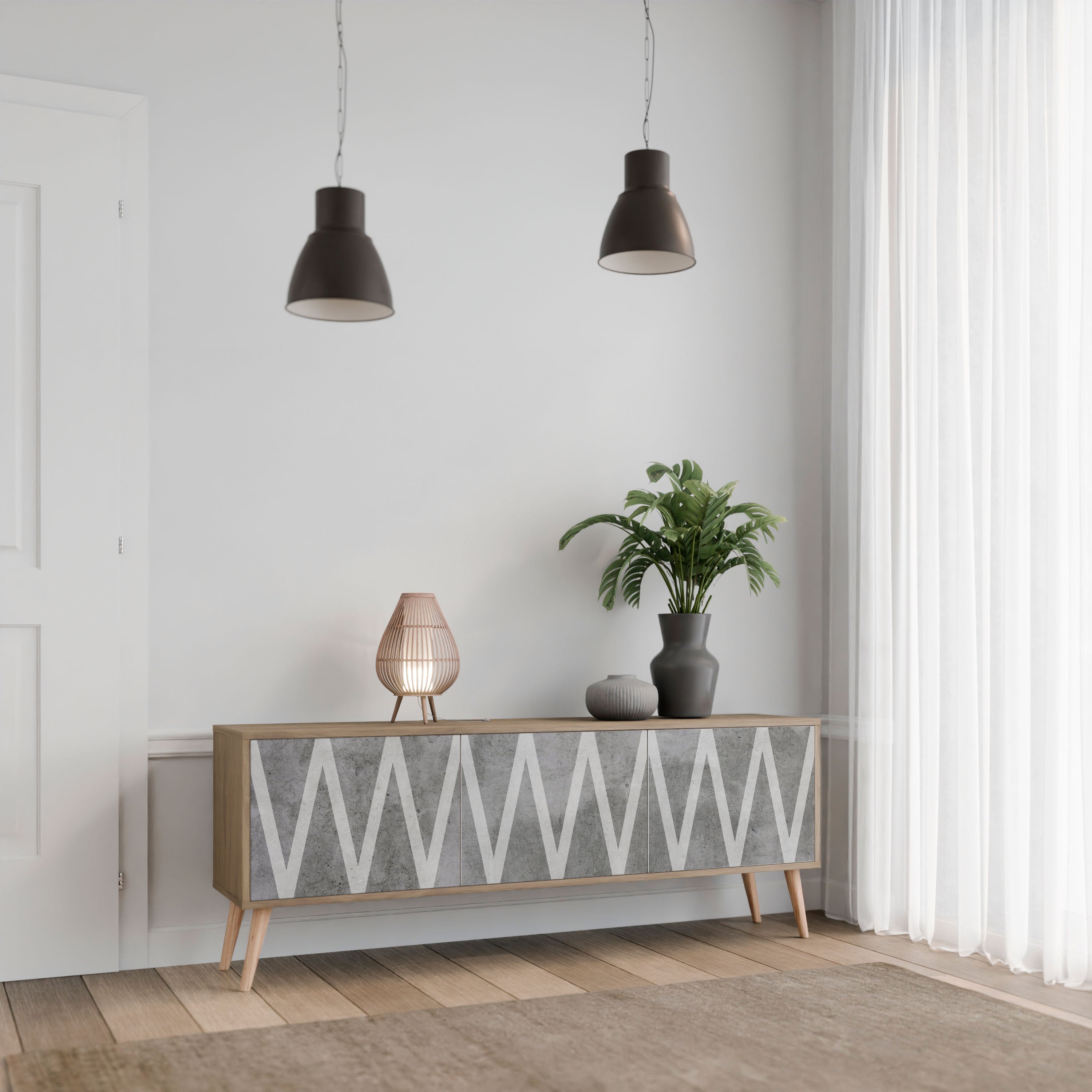 SOLID ZIG ZAG Móvel de TV com 3 Portas em Efeito Carvalho