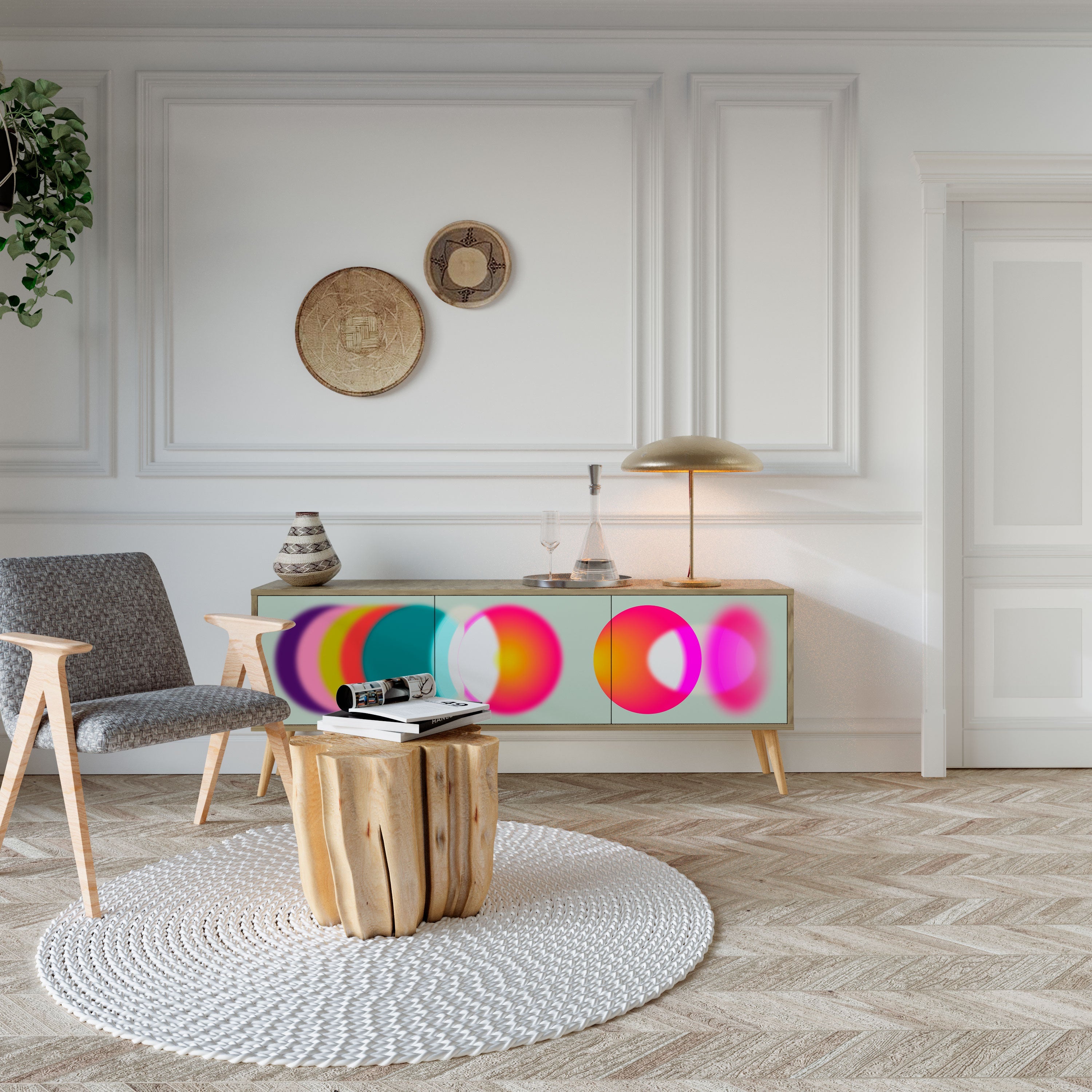 SYMPHONY OF COLORS Móvel de TV com 3 Portas em Efeito Carvalho