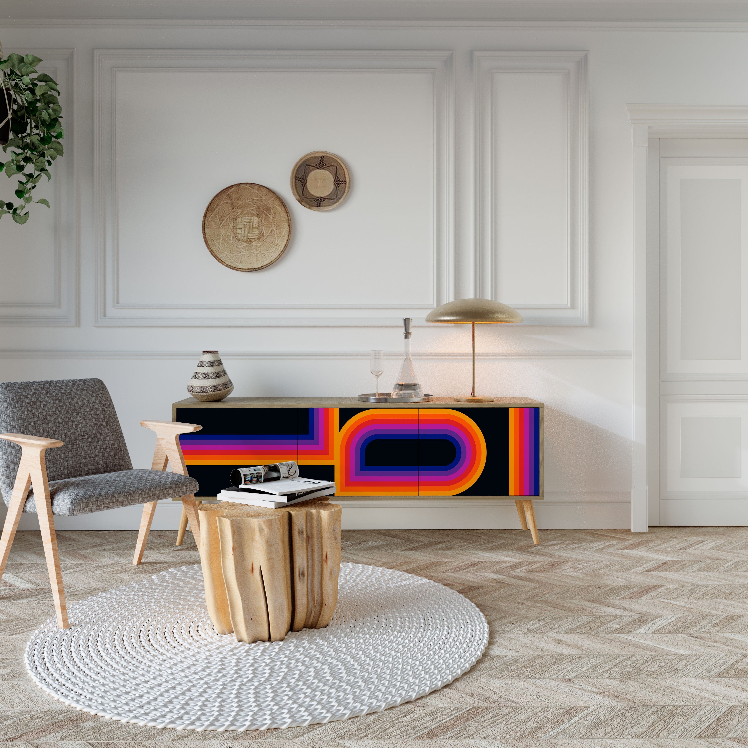 BLINDED BY THE LIGHTS Móvel de TV com 3 Portas em Efeito Carvalho