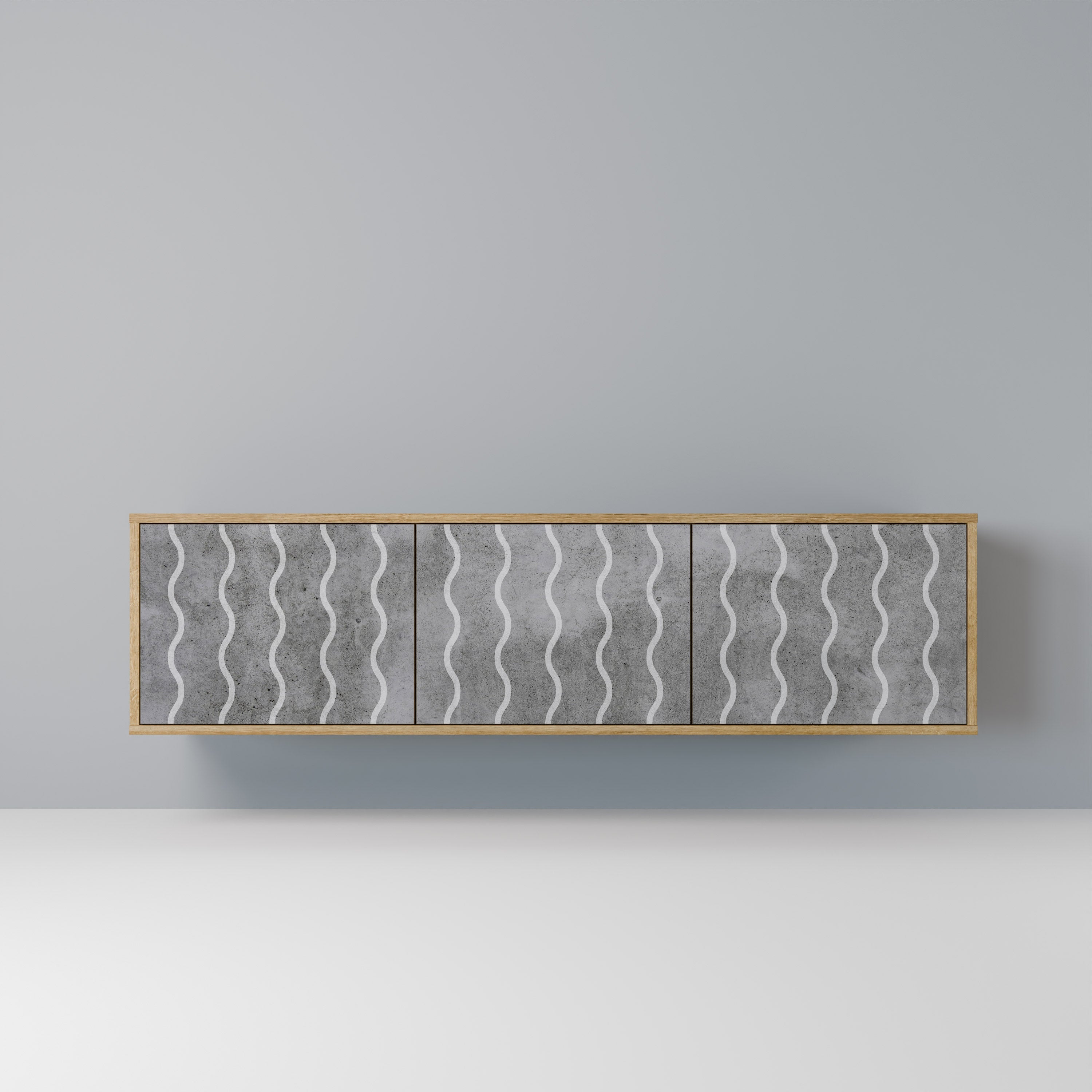 WAVES OF CONCRETE Móvel de TV com 3 Portas em Efeito Carvalho