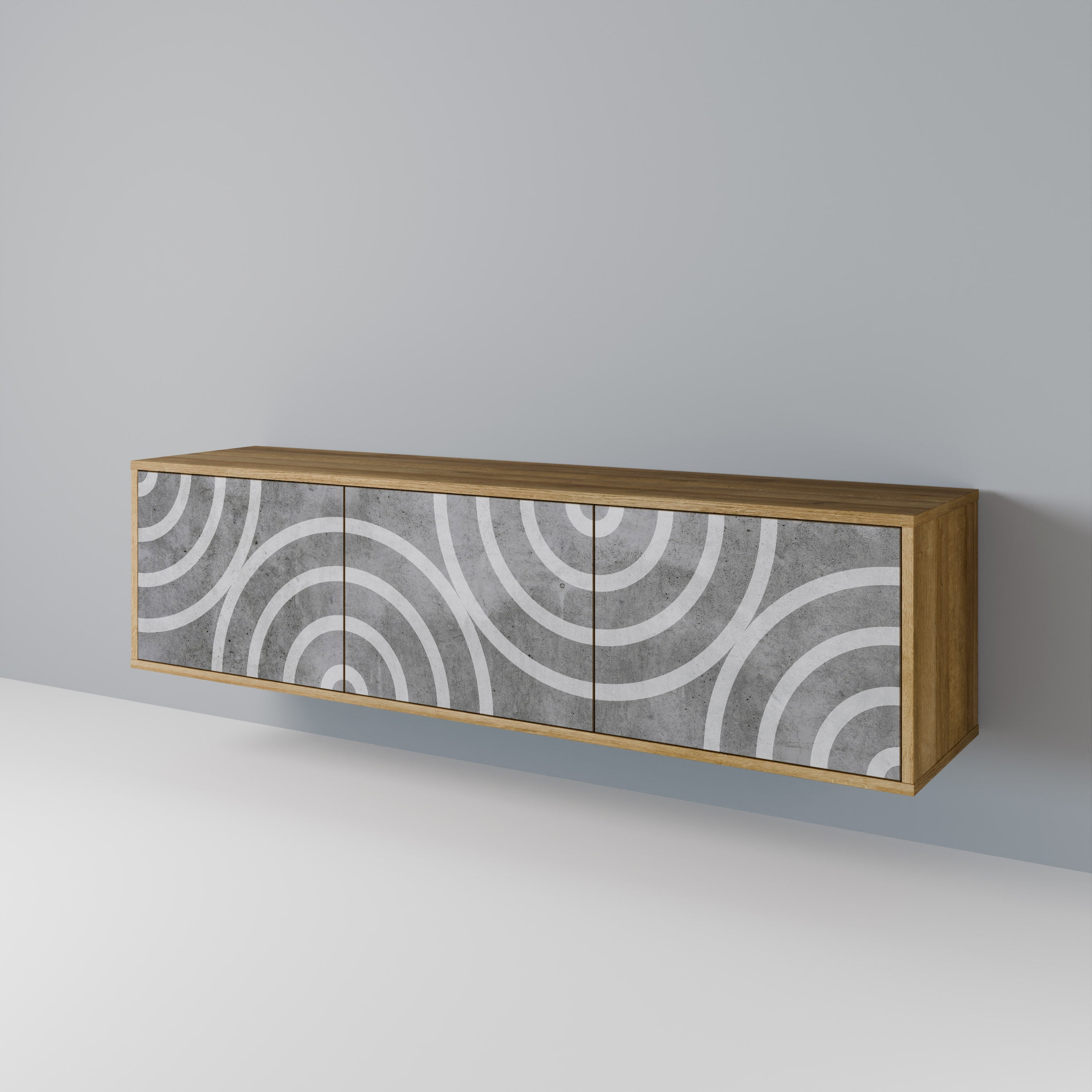 CIRCLE CONCRETE Móvel de TV com 3 Portas em Efeito Carvalho