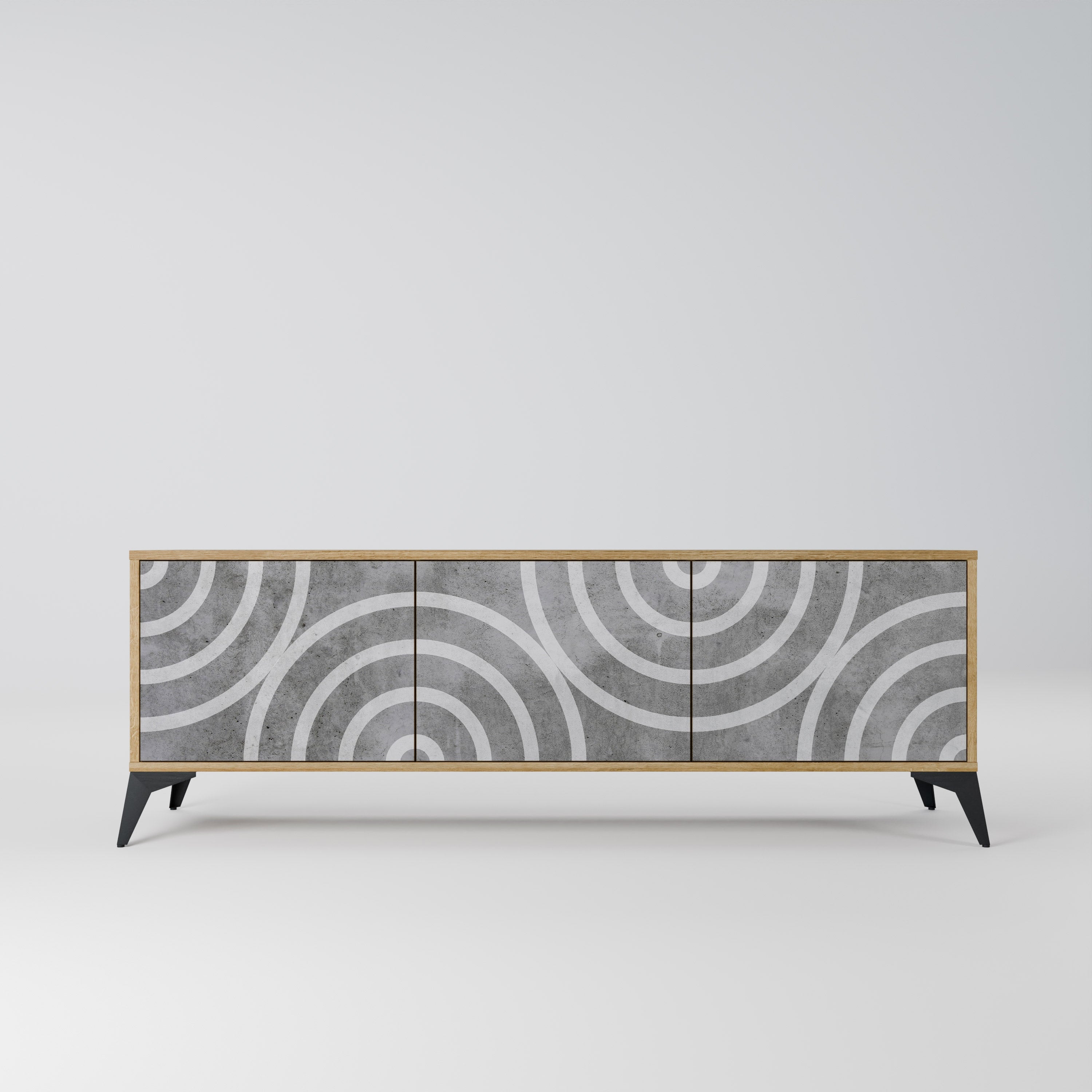 CIRCLE CONCRETE Móvel de TV com 3 Portas em Efeito Carvalho