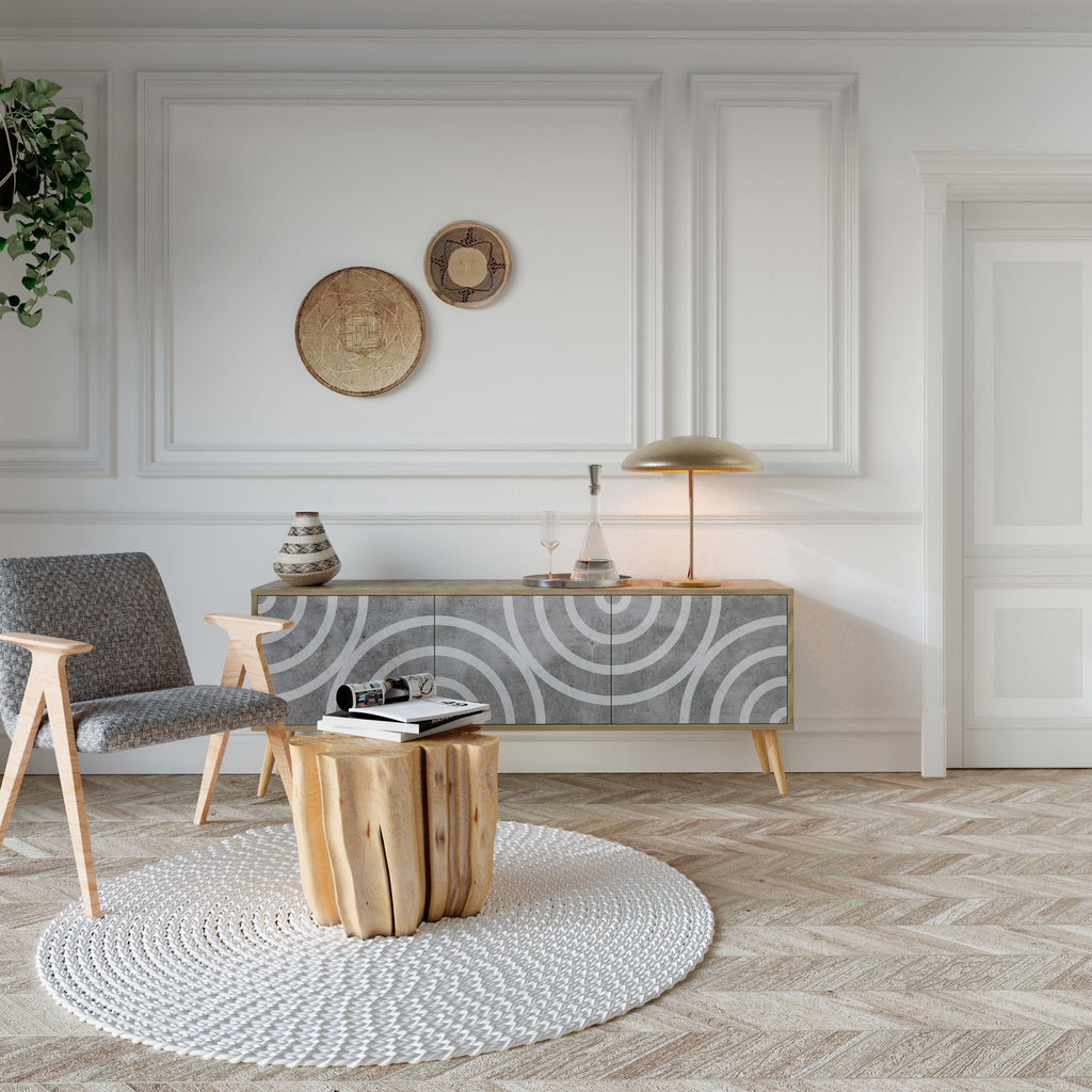 CIRCLE CONCRETE Móvel de TV com 3 Portas em Efeito Carvalho