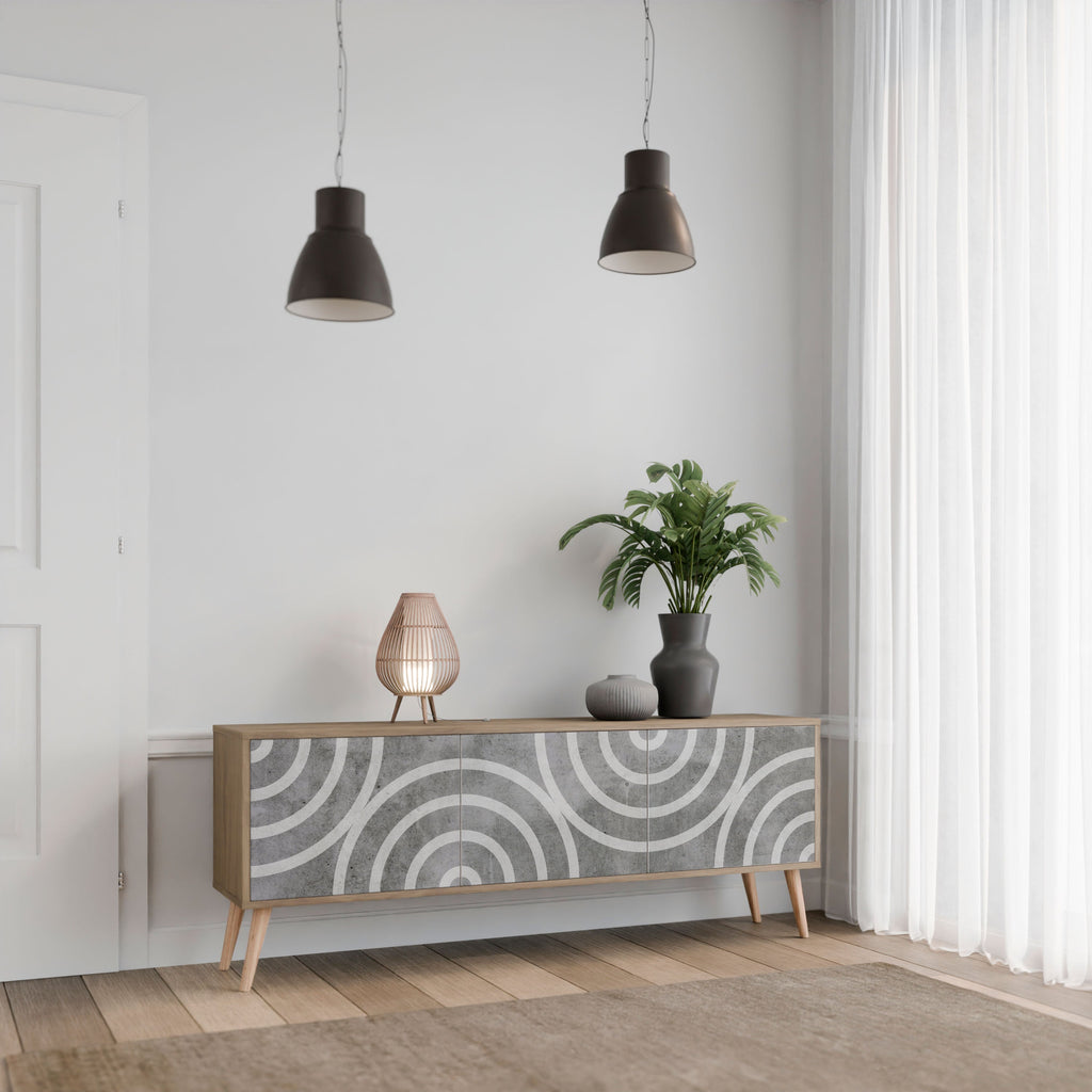 CIRCLE CONCRETE Móvel de TV com 3 Portas em Efeito Carvalho