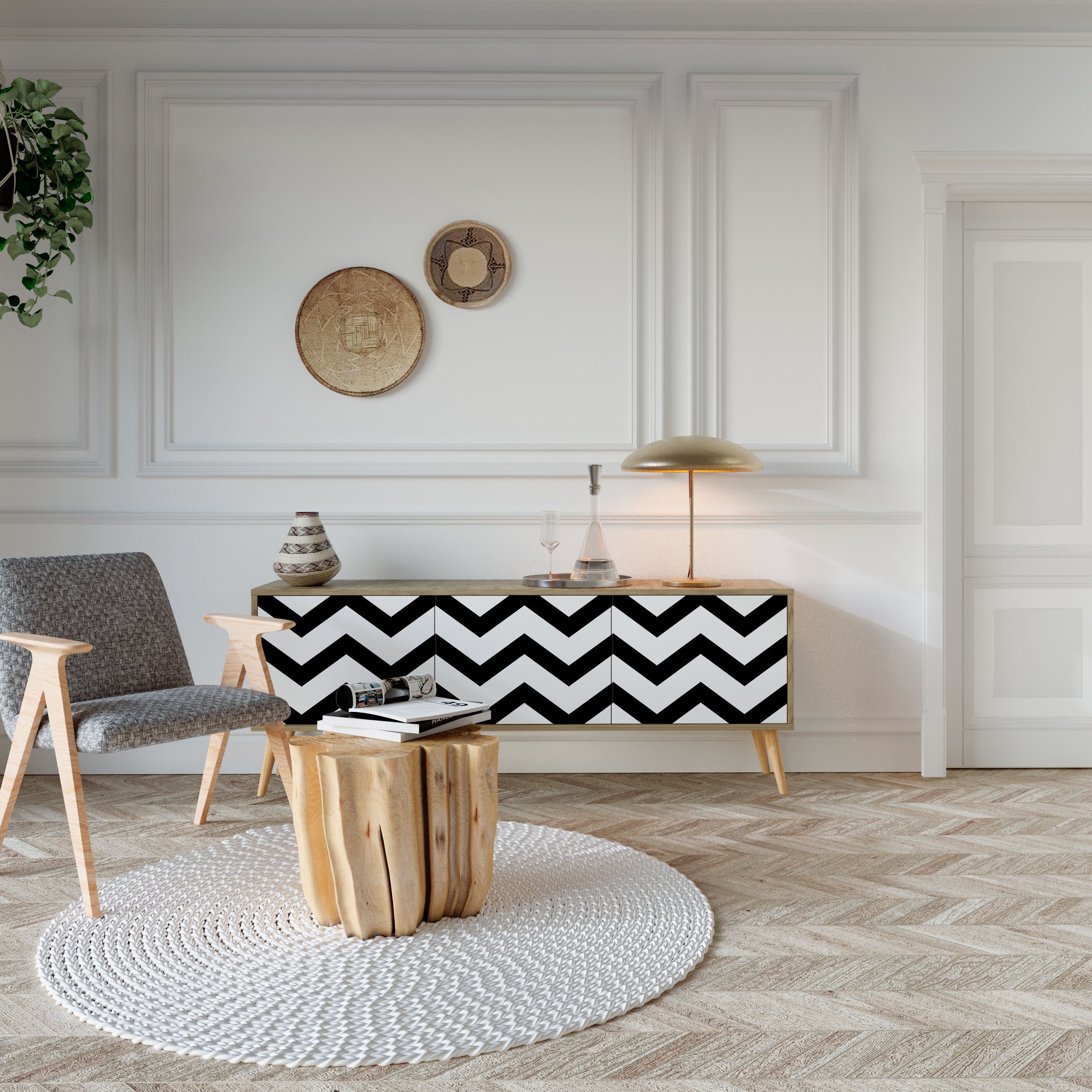 CLASSIC ZIG ZAG Móvel de TV com 3 Portas em Efeito Carvalho