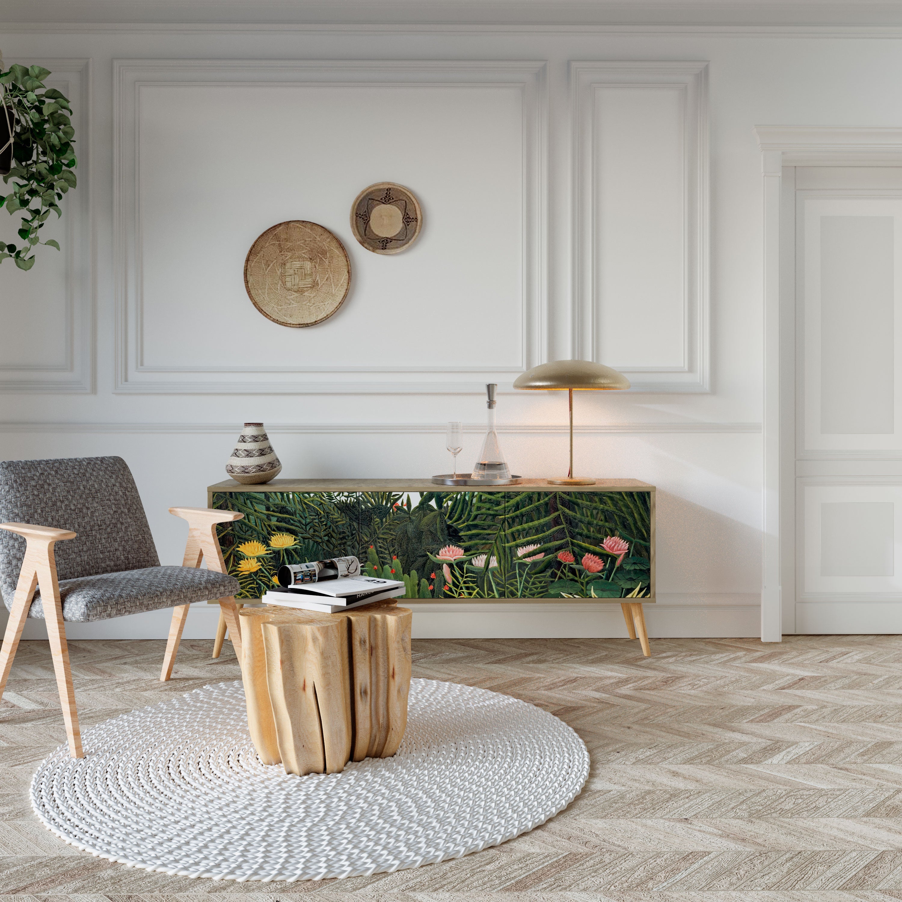 VIRGIN FOREST WITH SUNSET Móvel de TV com 3 Portas em Efeito Carvalho