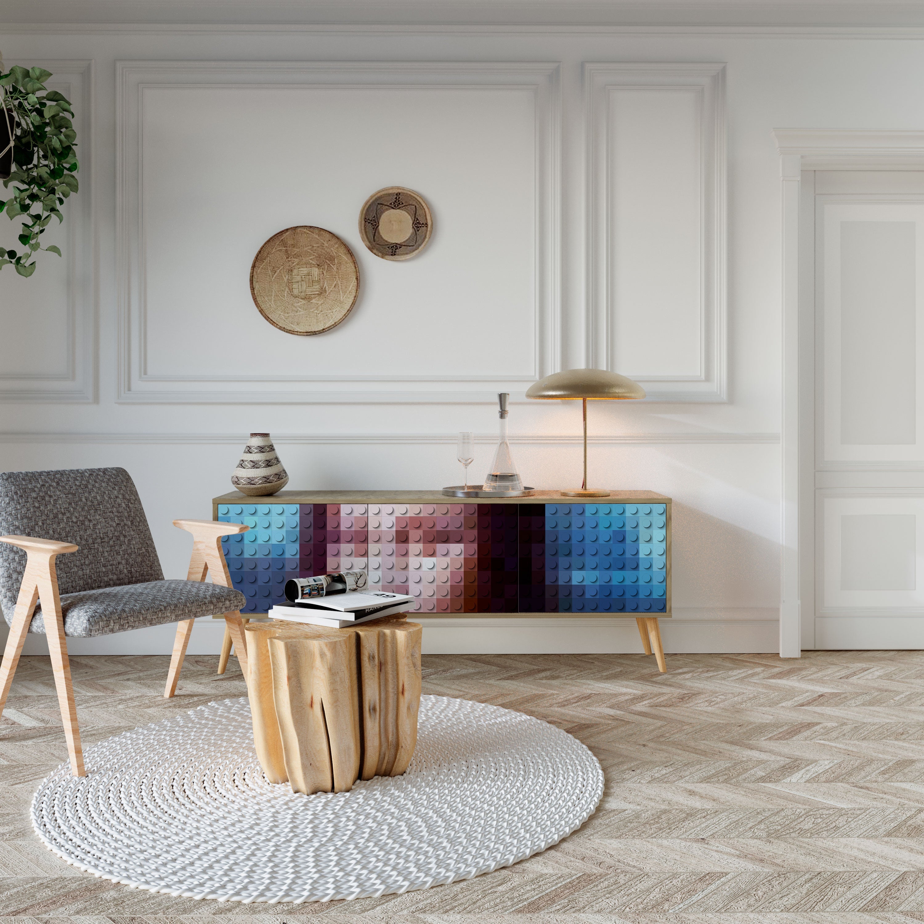 CONSTRUCTIVE ART Móvel de TV com 3 Portas em Efeito Carvalho