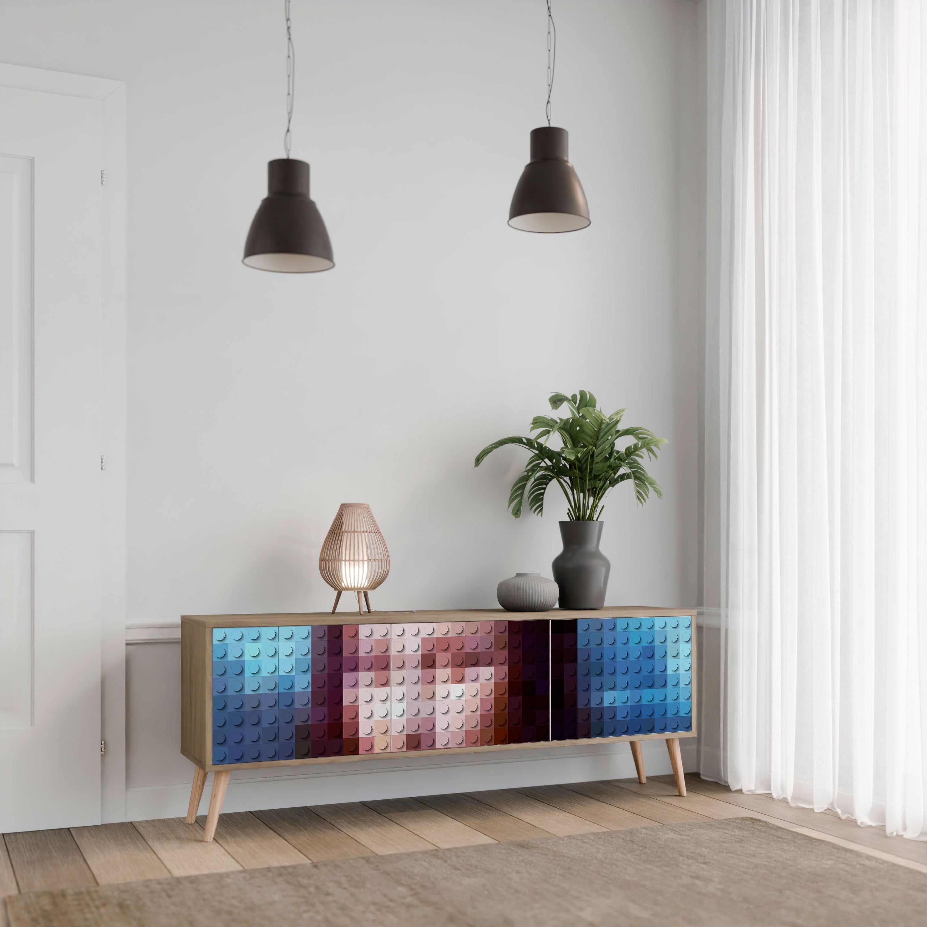 CONSTRUCTIVE ART Móvel de TV com 3 Portas em Efeito Carvalho