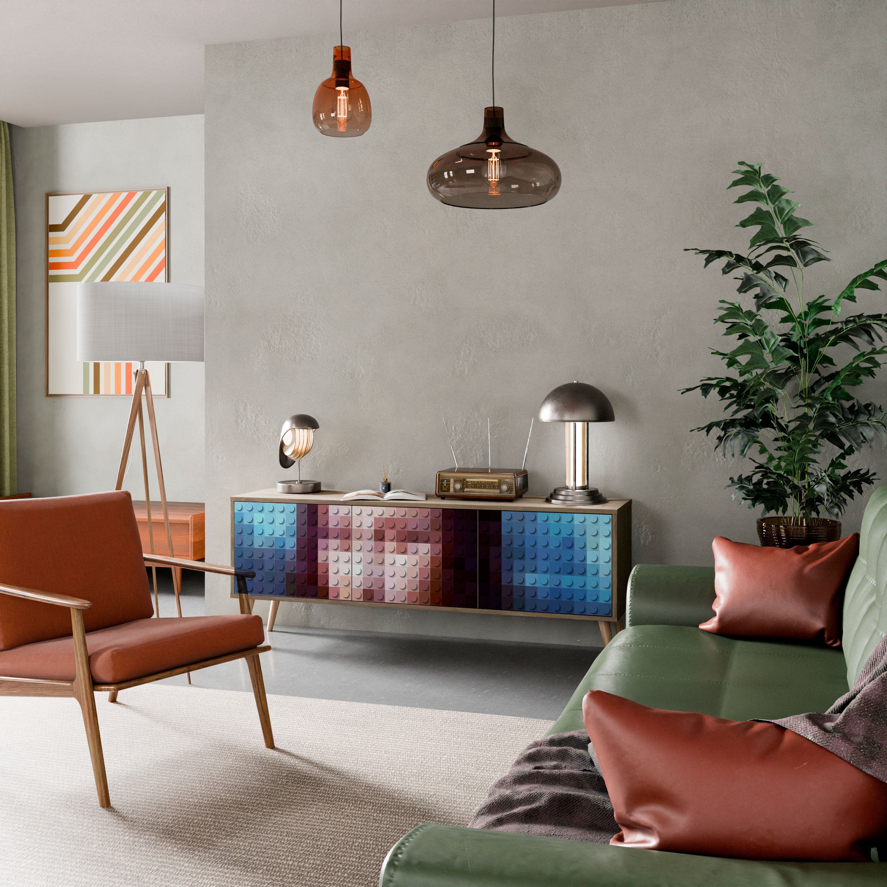 CONSTRUCTIVE ART Móvel de TV com 3 Portas em Efeito Carvalho