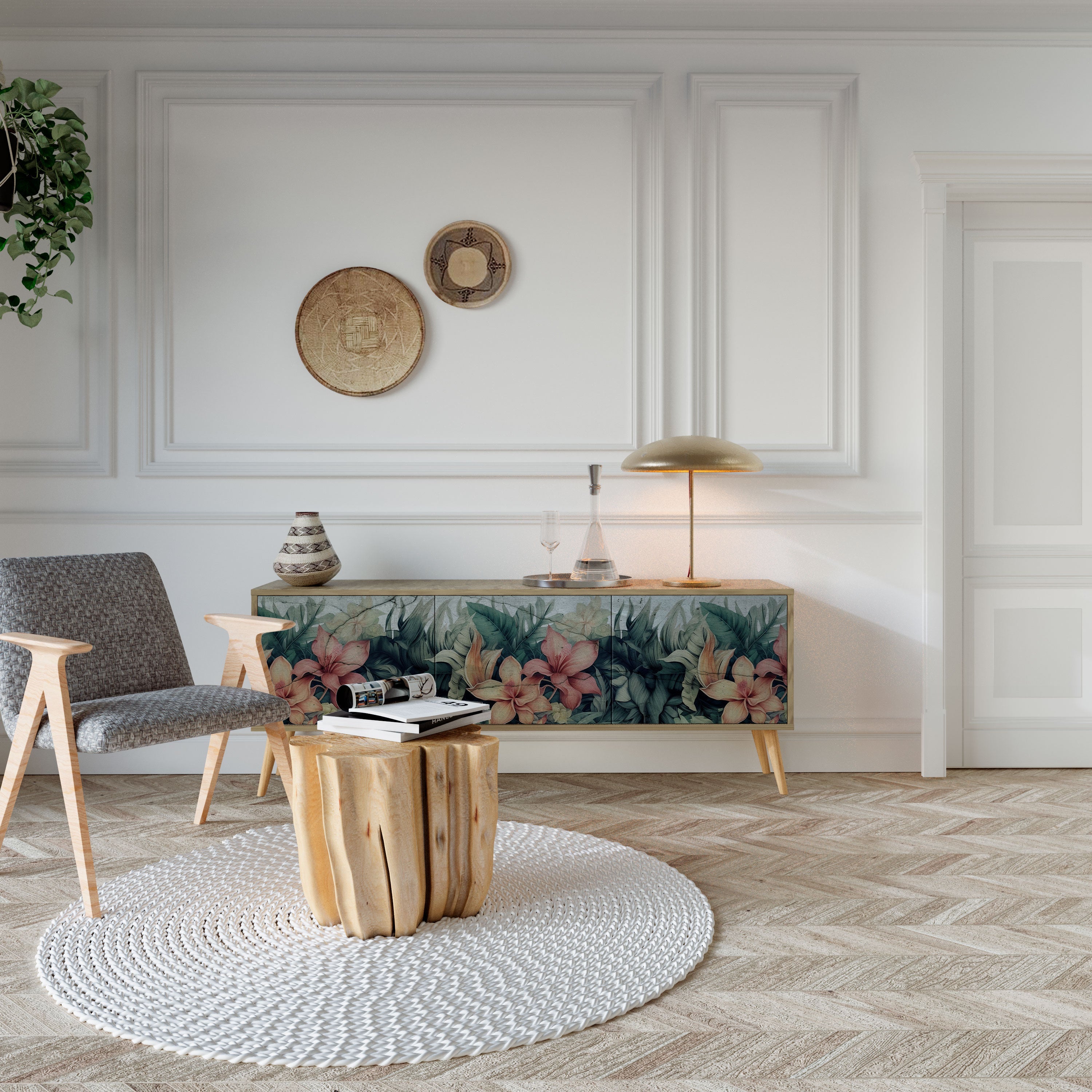 HEAVENLY BLOOM Móvel de TV com 3 Portas em Efeito Carvalho