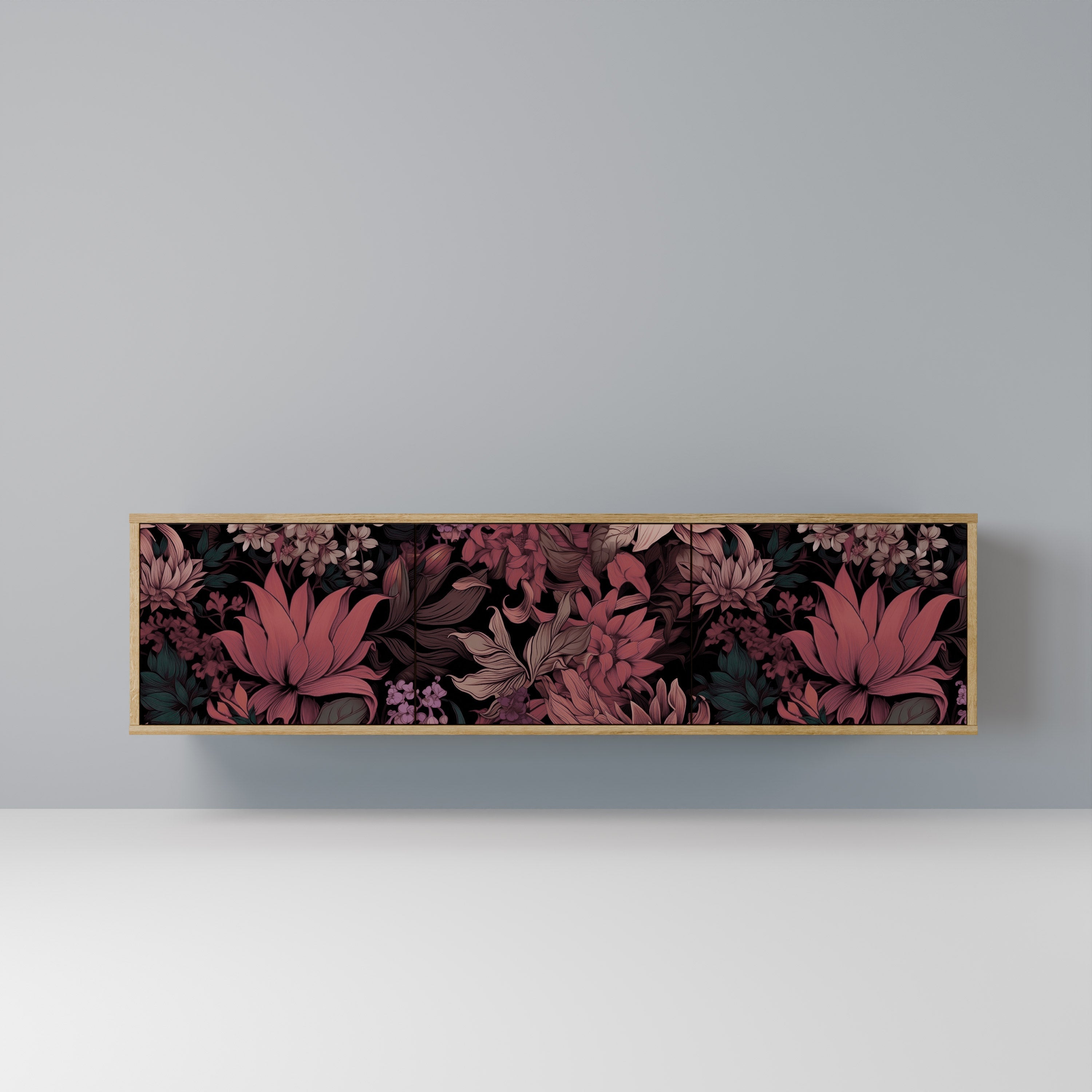 FLORAL WHISPER Móvel de TV com 3 Portas em Efeito Carvalho