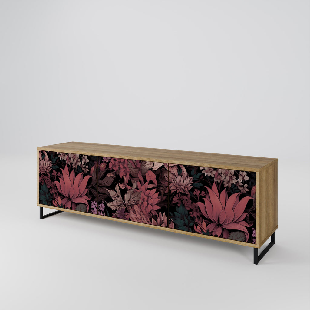 FLORAL WHISPER 3-Door TV Stand in Oak Effect