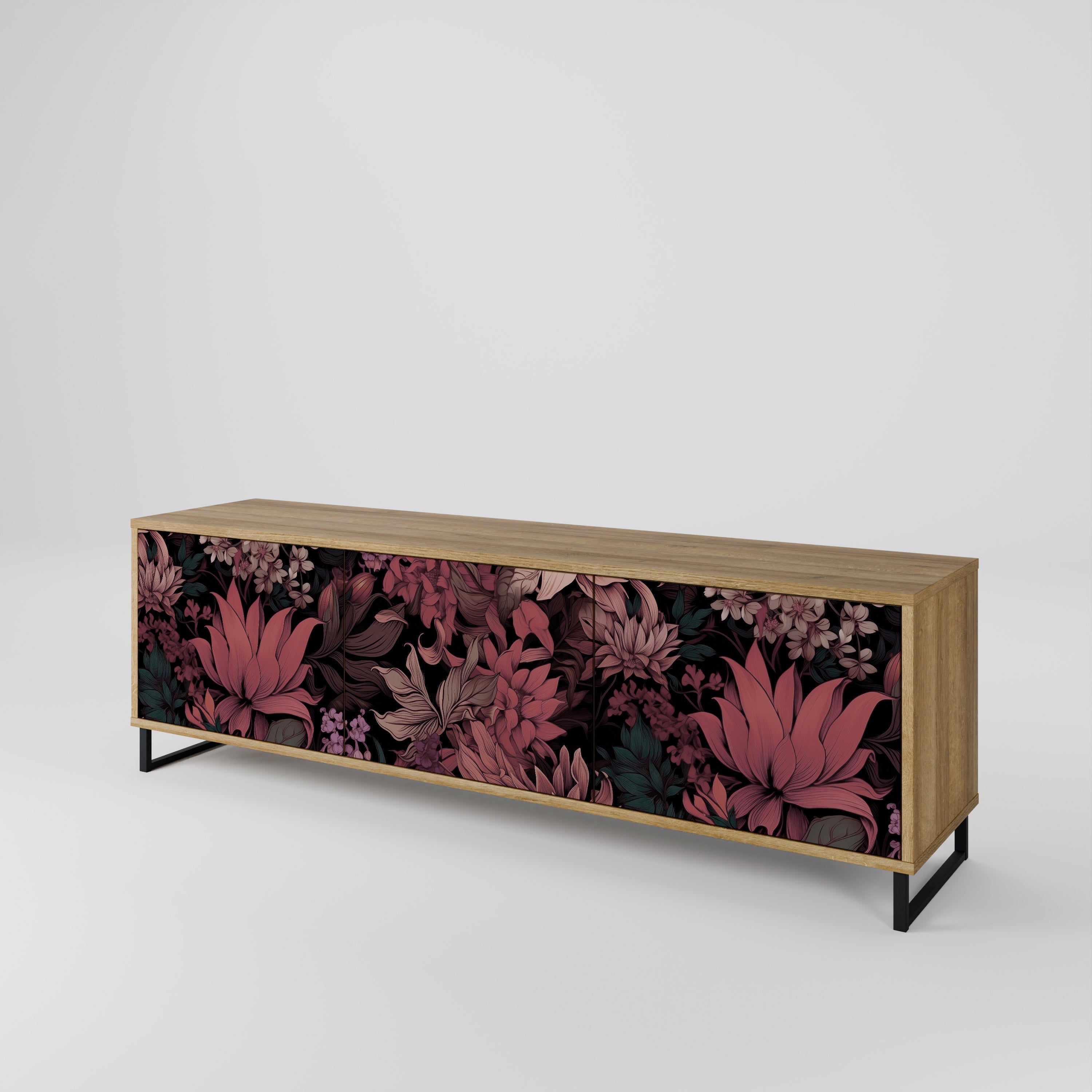 FLORAL WHISPER 3-Door TV Stand in Oak Effect