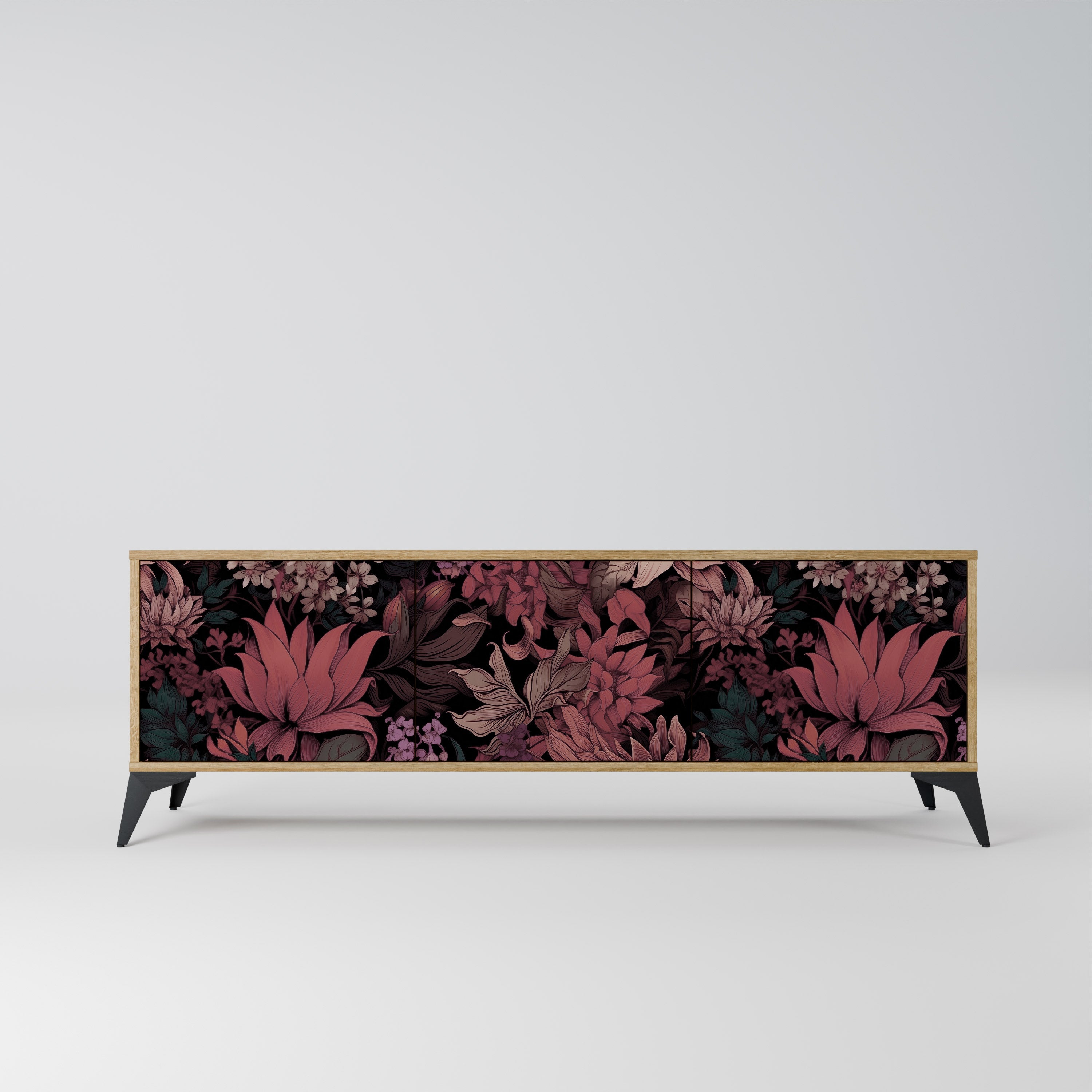 FLORAL WHISPER Móvel de TV com 3 Portas em Efeito Carvalho