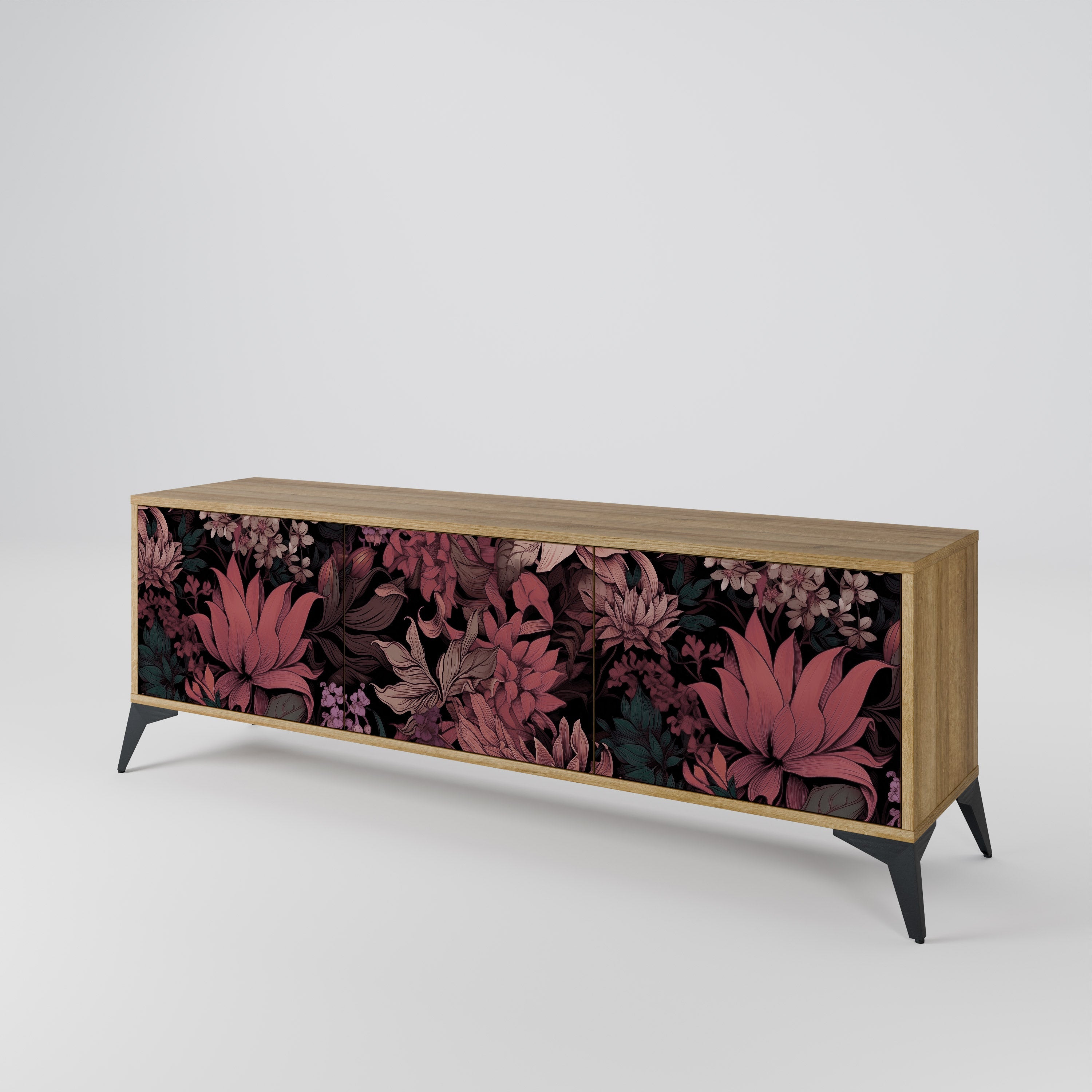 FLORAL WHISPER 3-Door TV Stand in Oak Effect