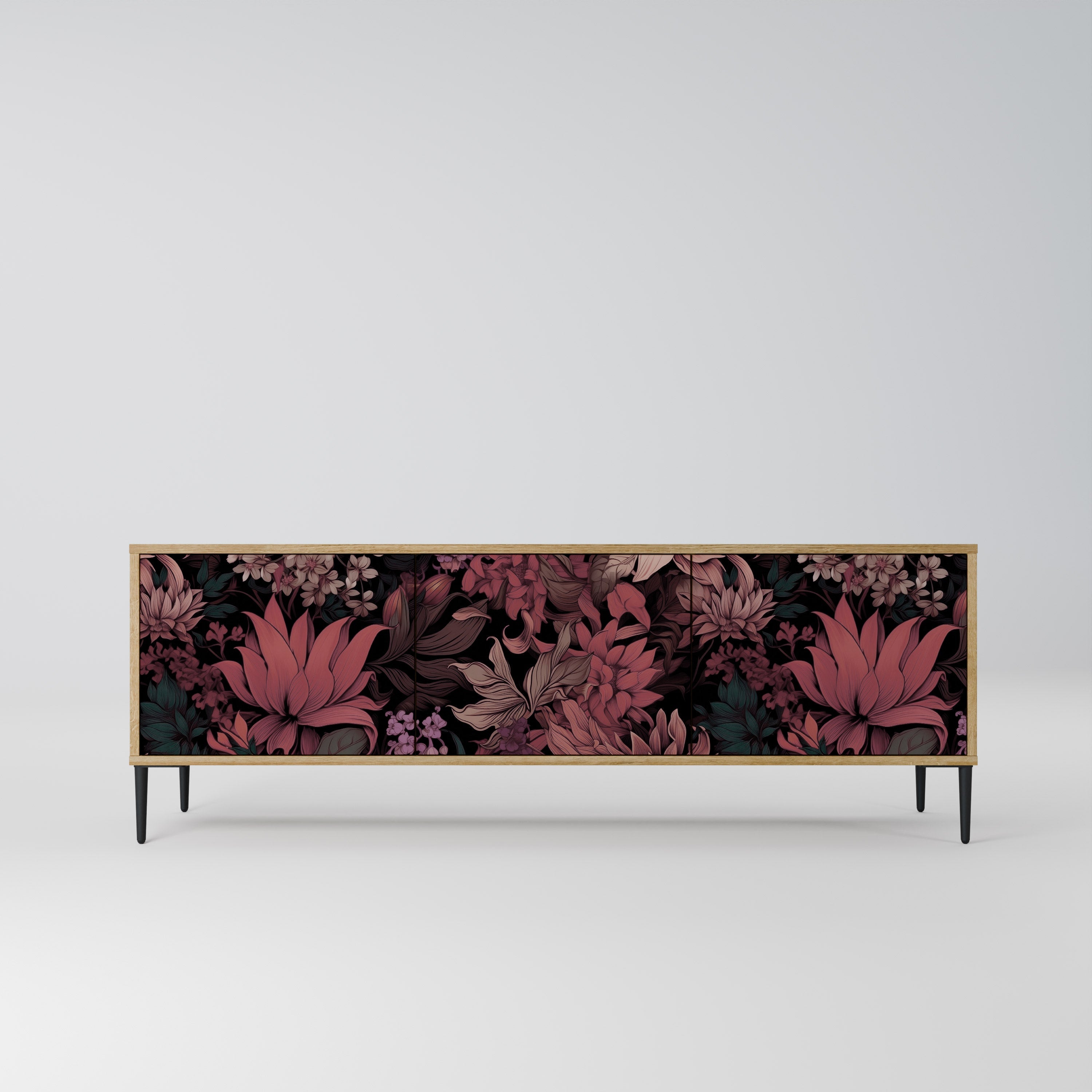 FLORAL WHISPER Móvel de TV com 3 Portas em Efeito Carvalho