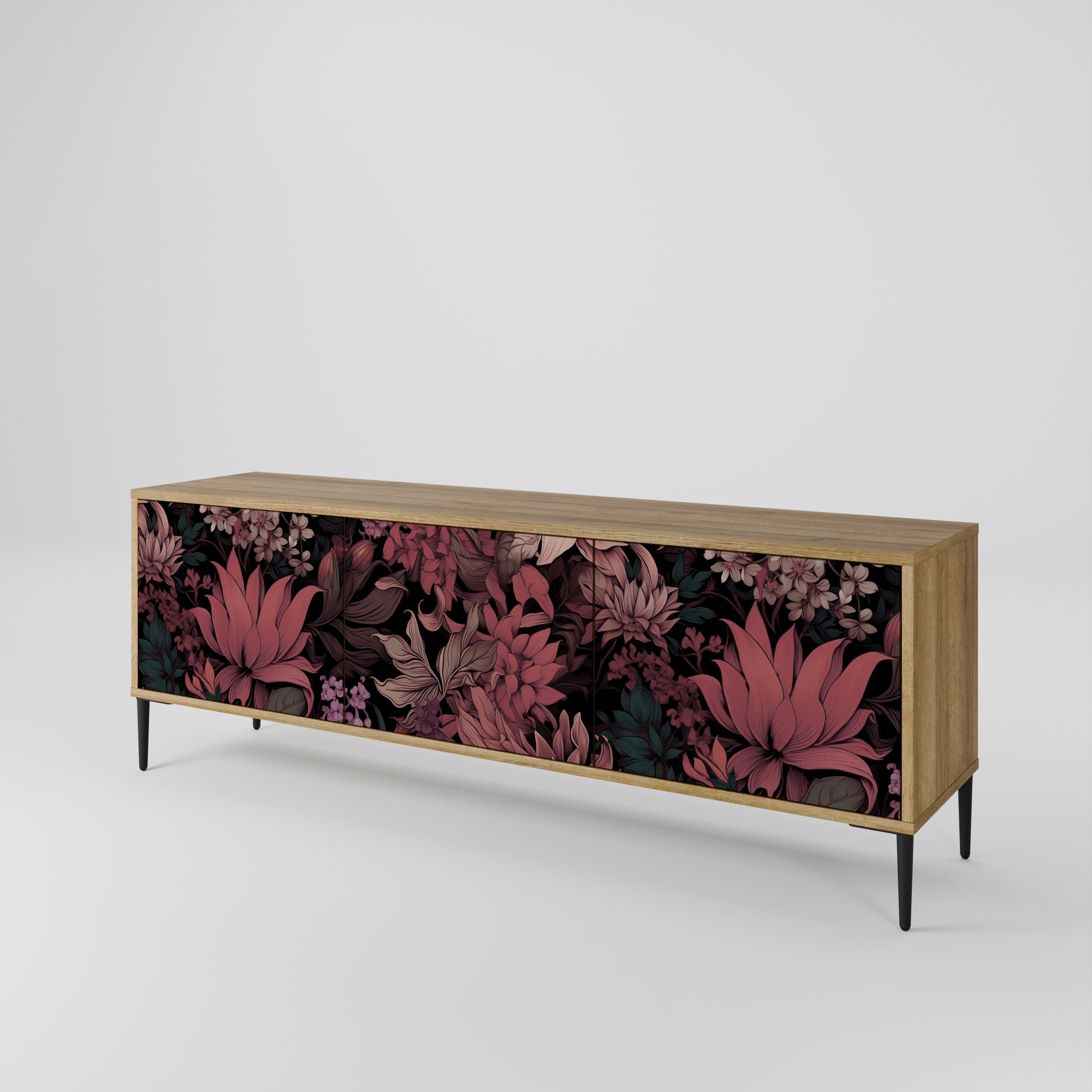 FLORAL WHISPER 3-Door TV Stand in Oak Effect