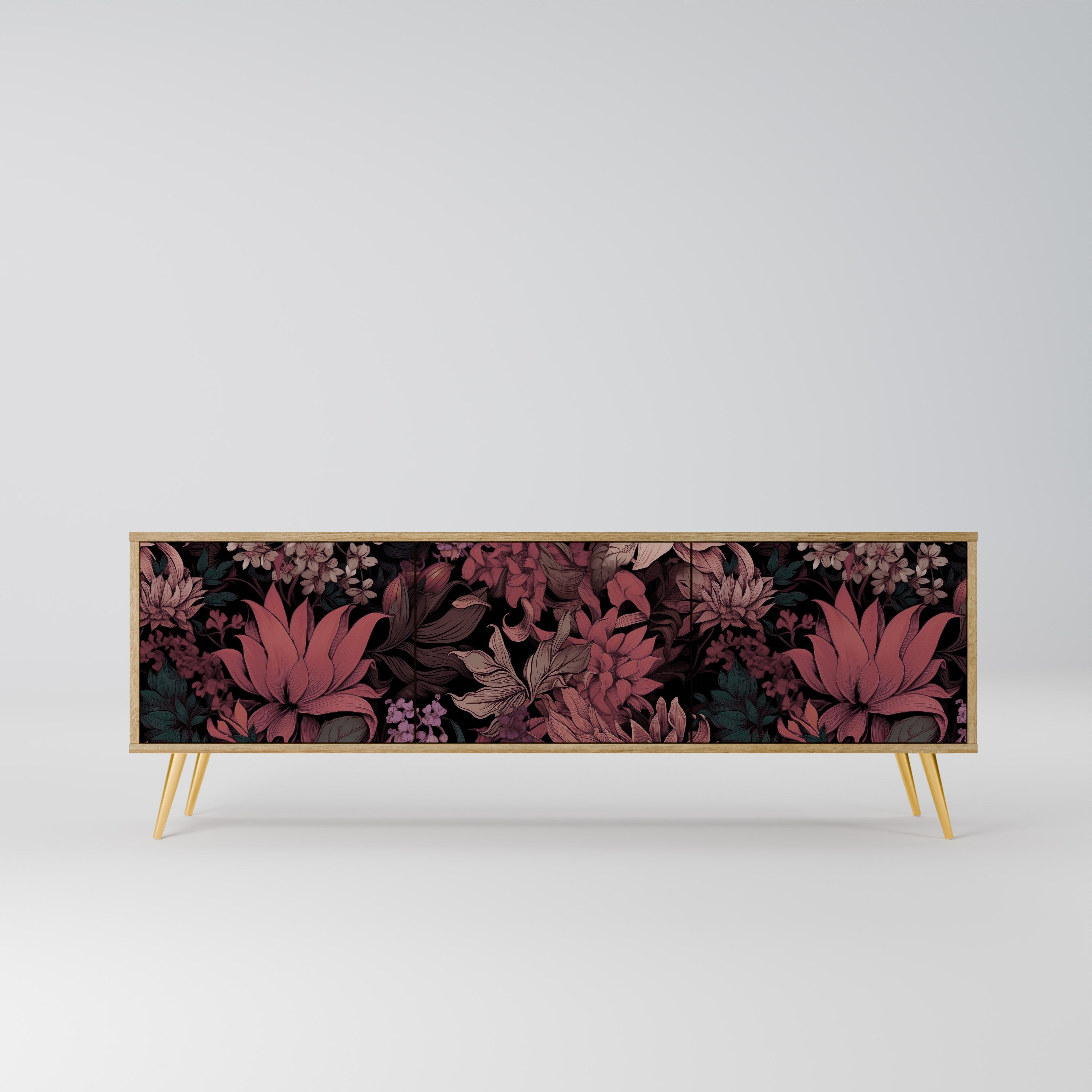 FLORAL WHISPER Móvel de TV com 3 Portas em Efeito Carvalho