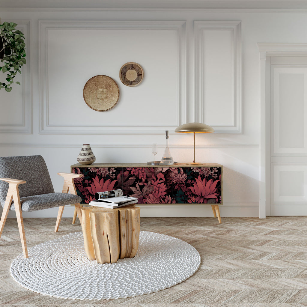 FLORAL WHISPER 3-Door TV Stand in Oak Effect