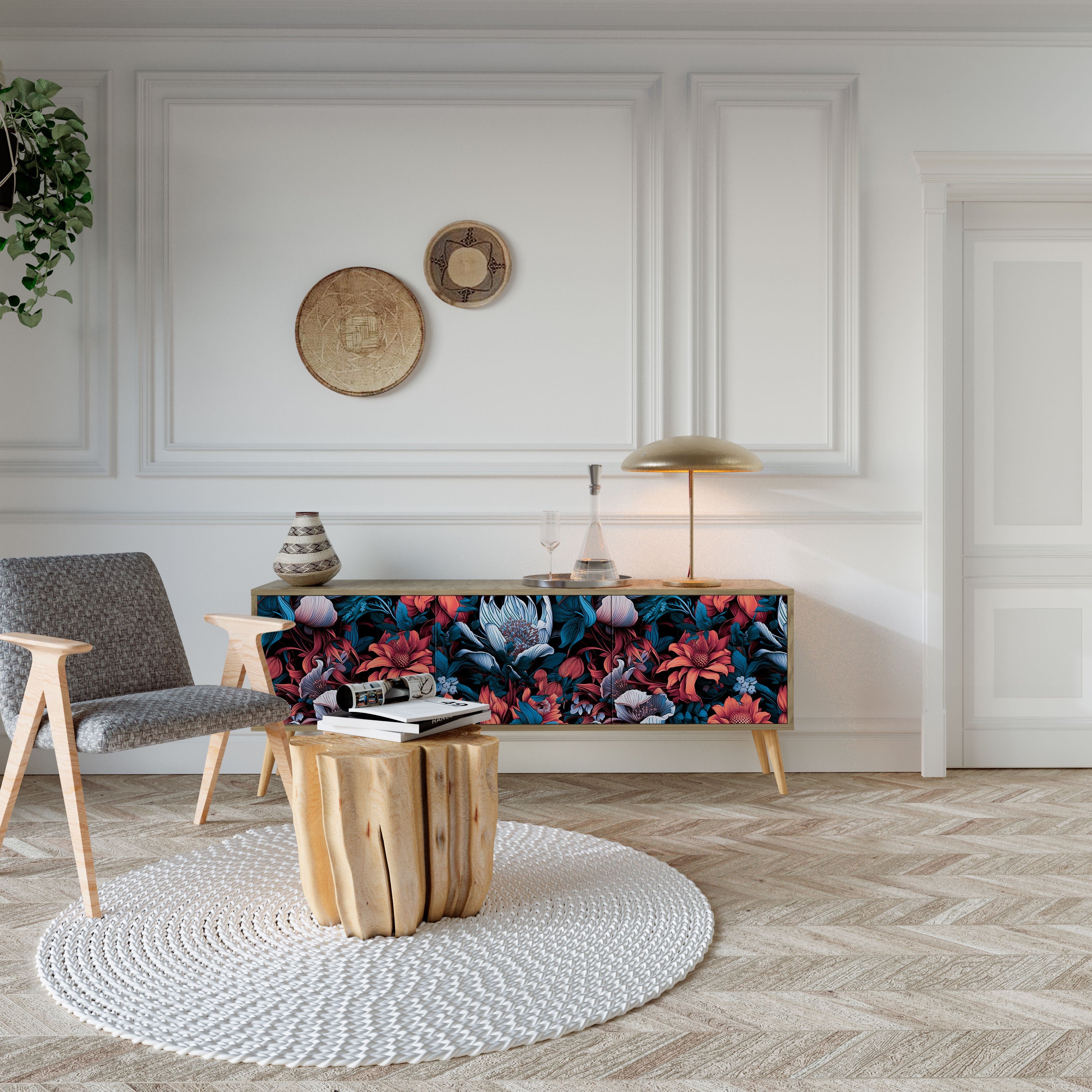 ETHEREAL BLOSSOMS Móvel de TV com 3 Portas em Efeito Carvalho