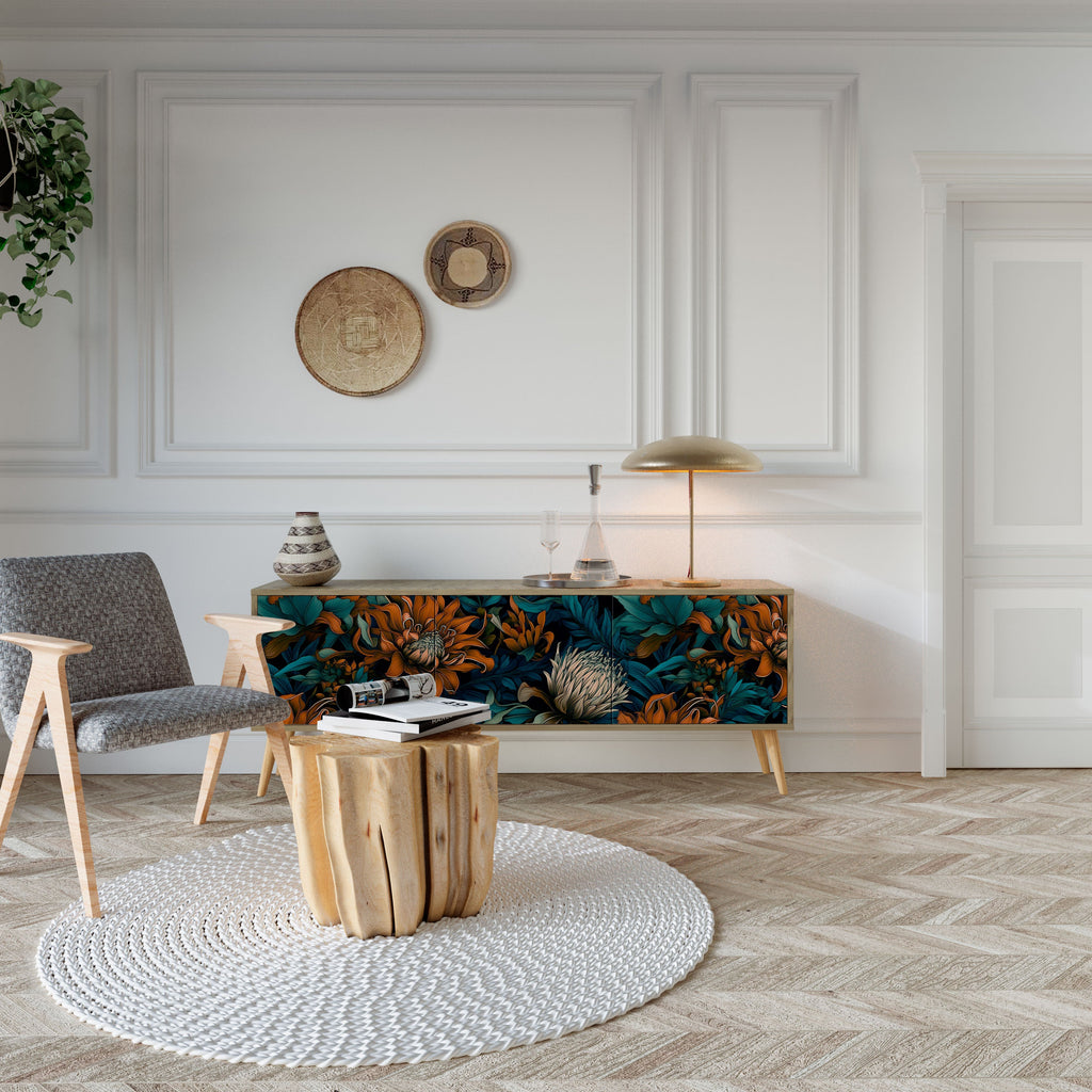 MORNING BLOOM 3-Door TV Stand in Oak Effect