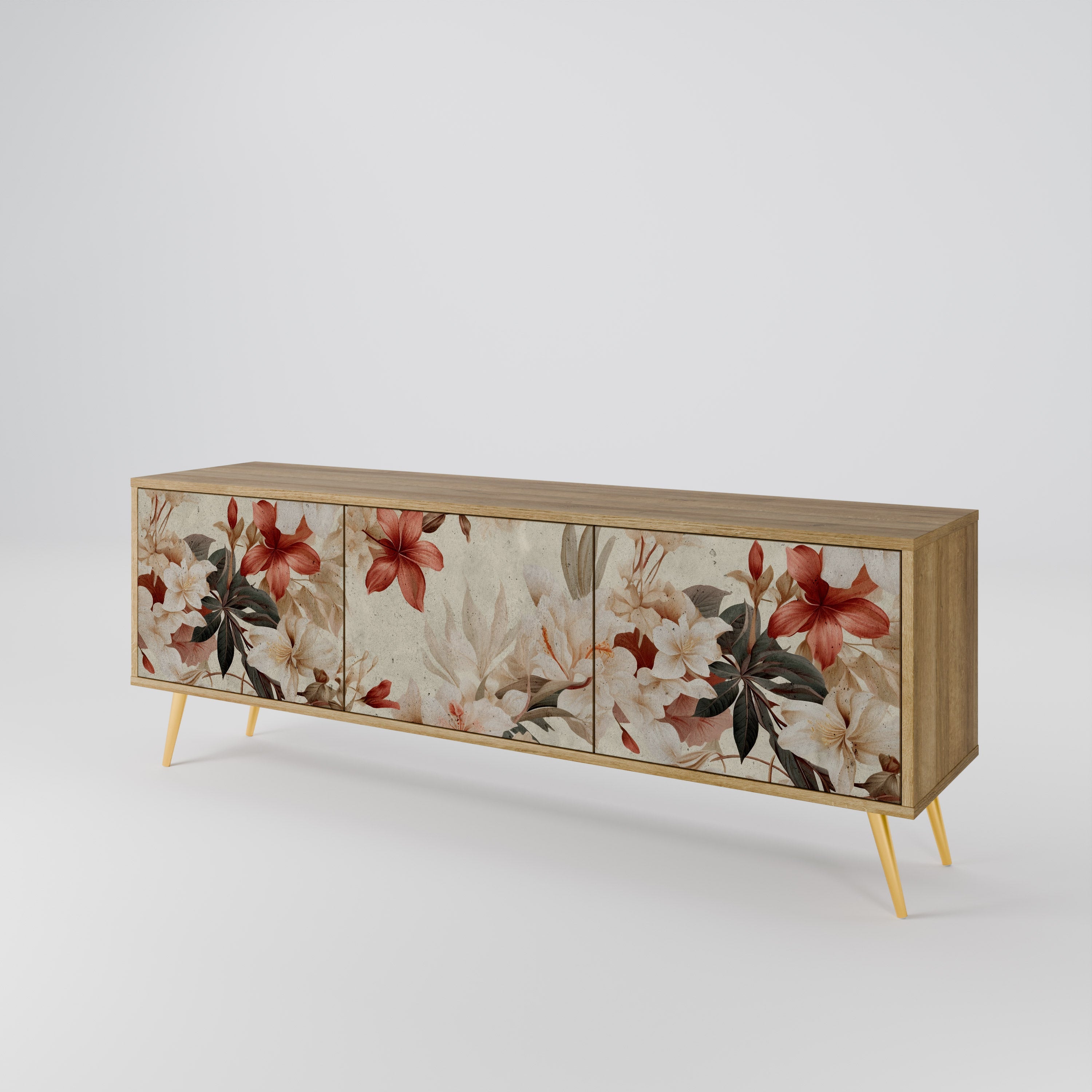 PETAL HARMONY Móvel de TV com 3 Portas em Efeito Carvalho