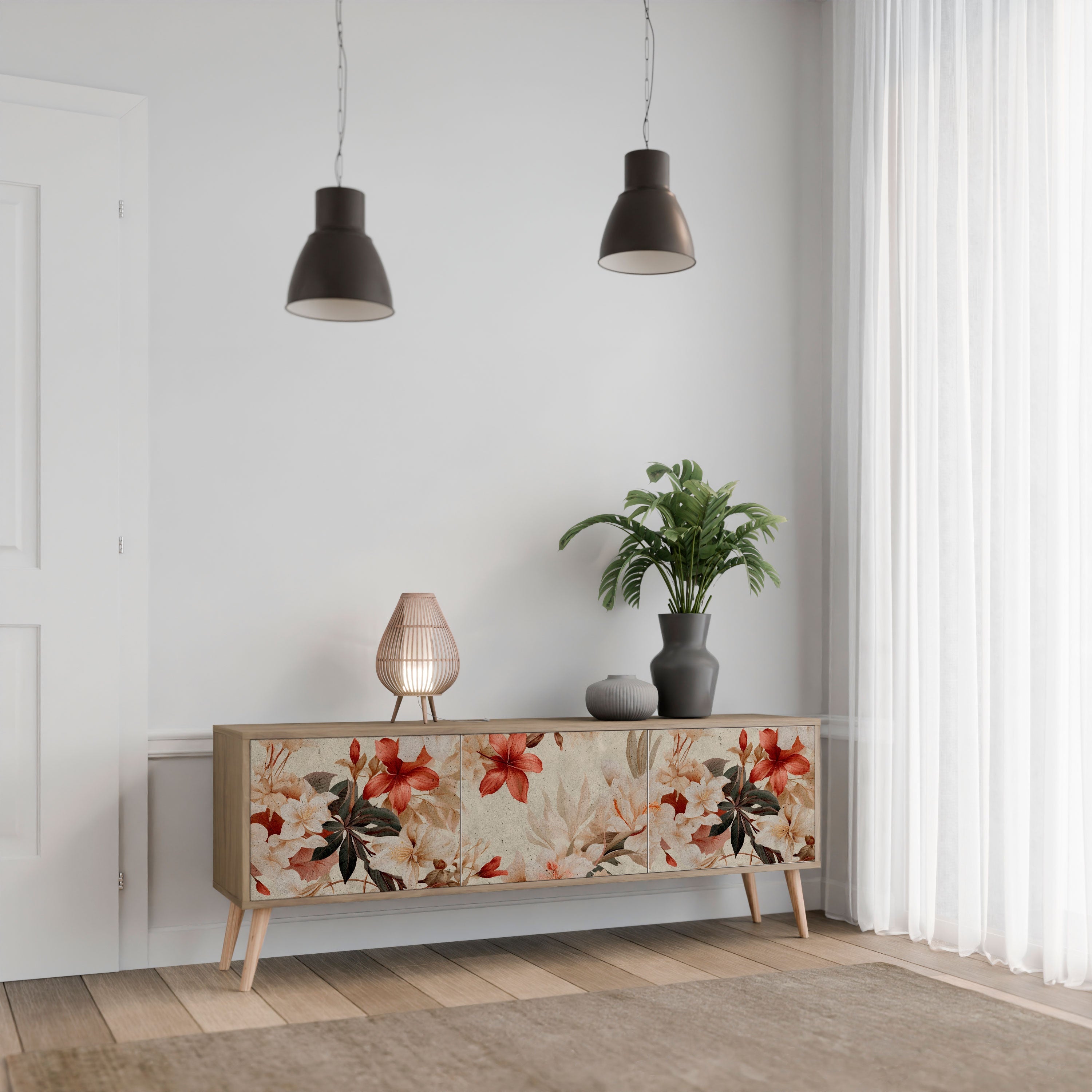 PETAL HARMONY Móvel de TV com 3 Portas em Efeito Carvalho