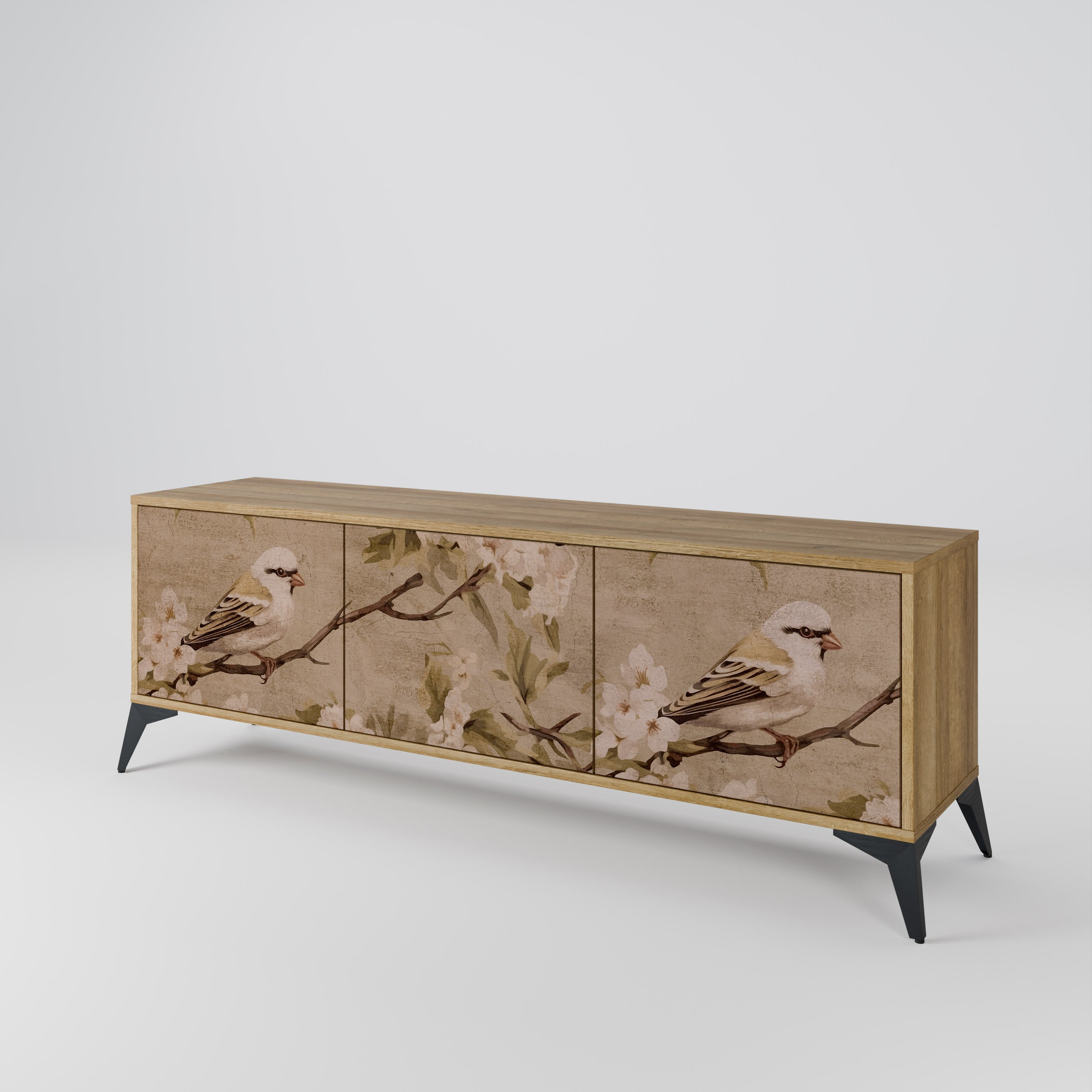 PETAL DISTINGUISH 3-Door TV Stand in Oak Effect