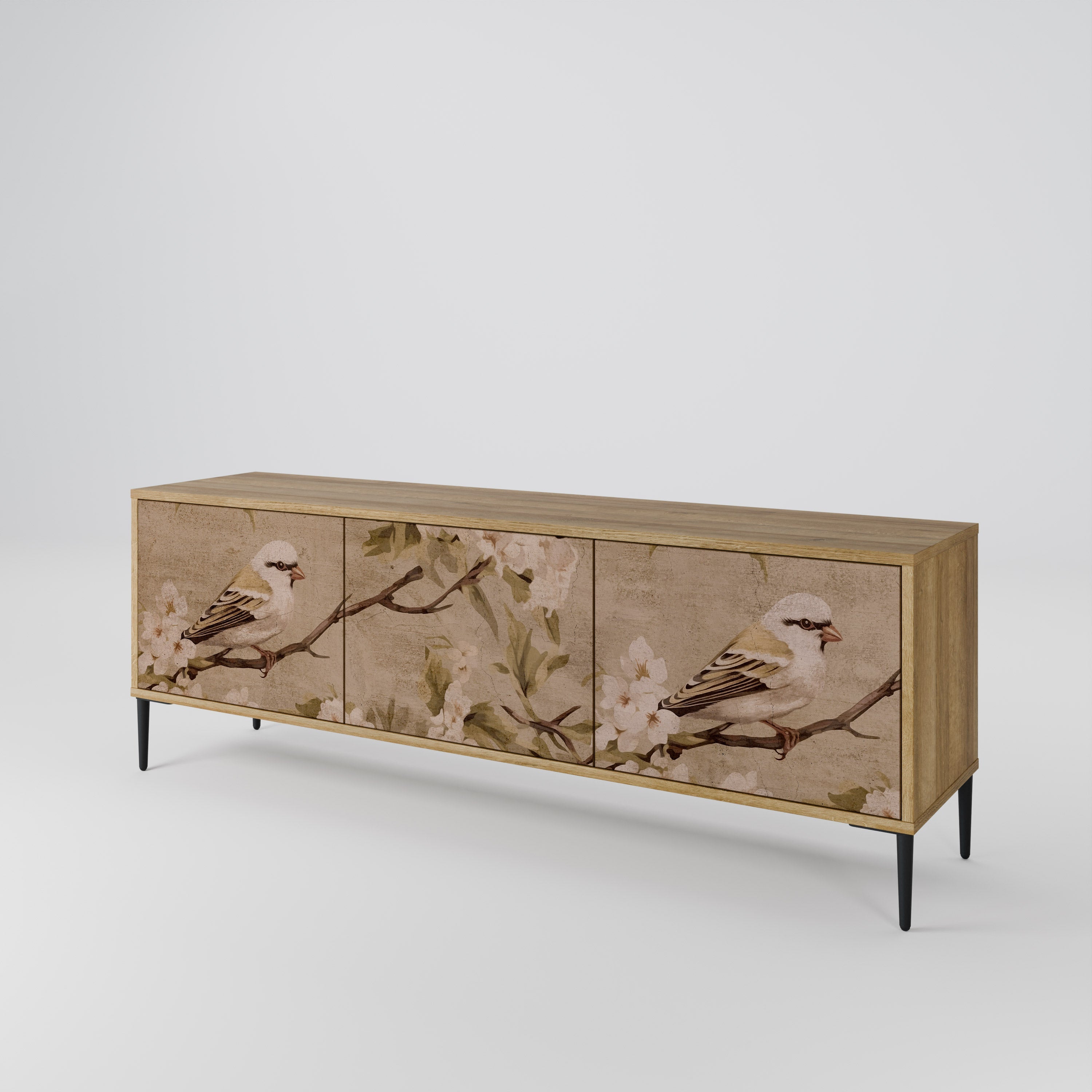 PETAL DISTINGUISH 3-Door TV Stand in Oak Effect