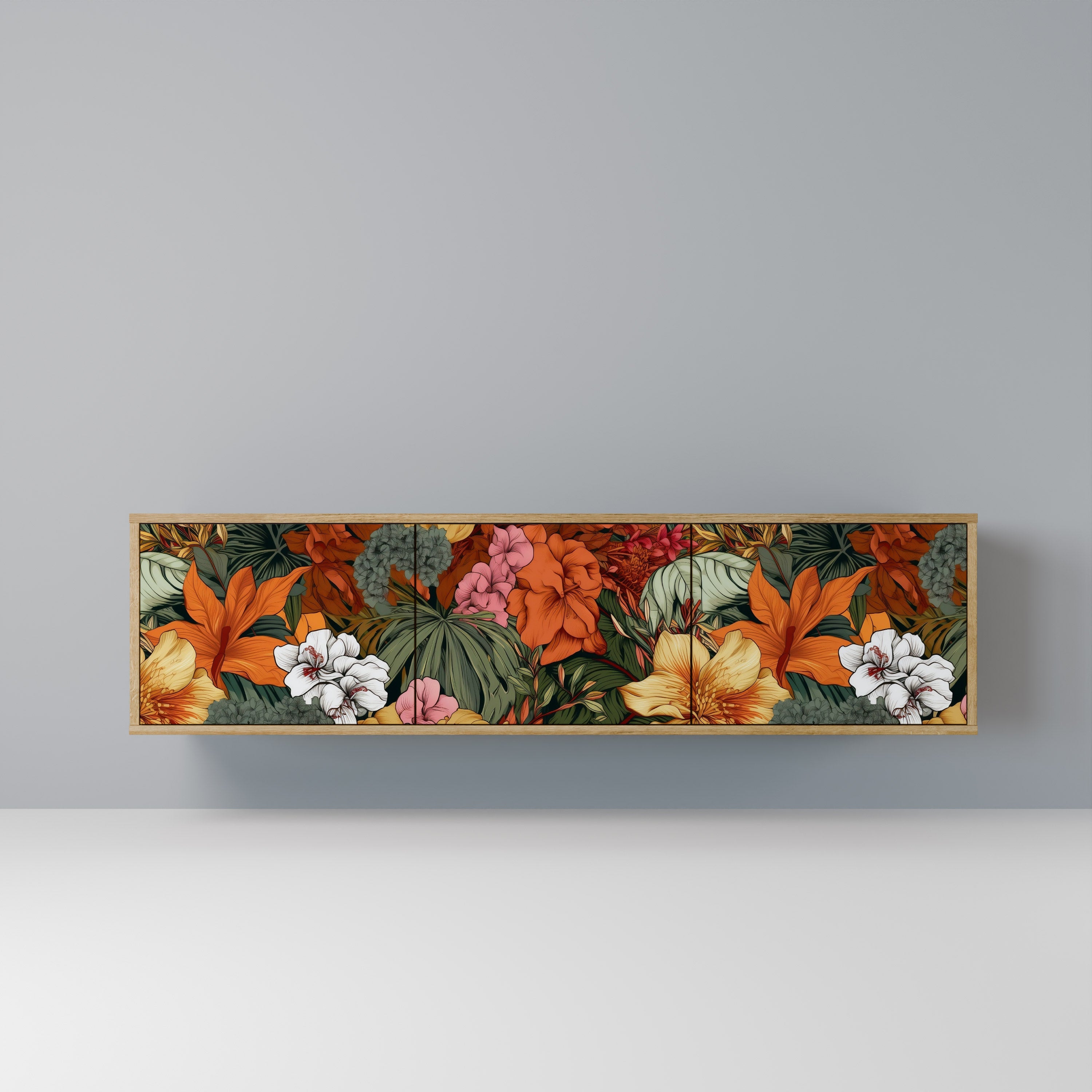 RADIANT FLORA Móvel de TV com 3 Portas em Efeito Carvalho