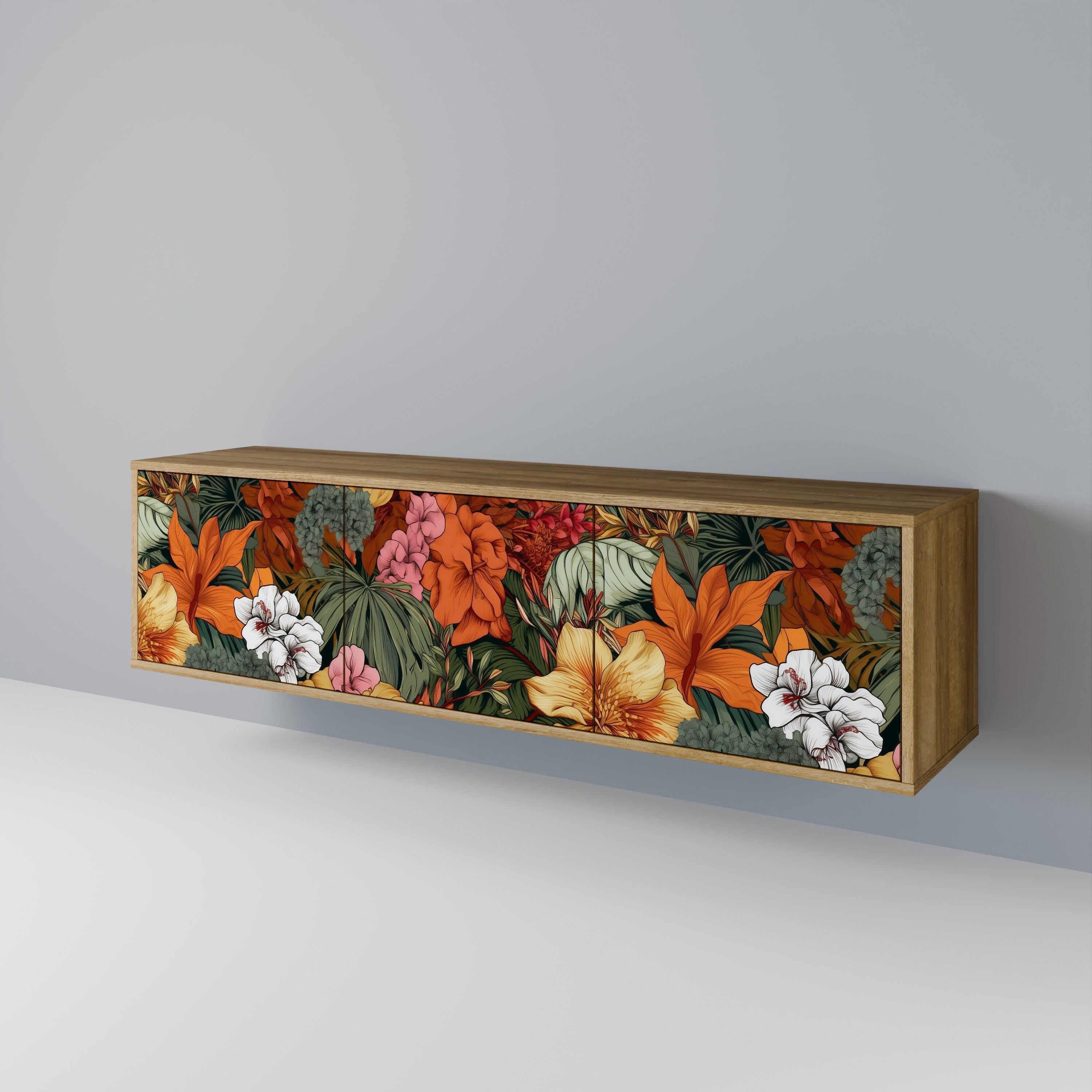 RADIANT FLORA 3-Door TV Stand in Oak Effect