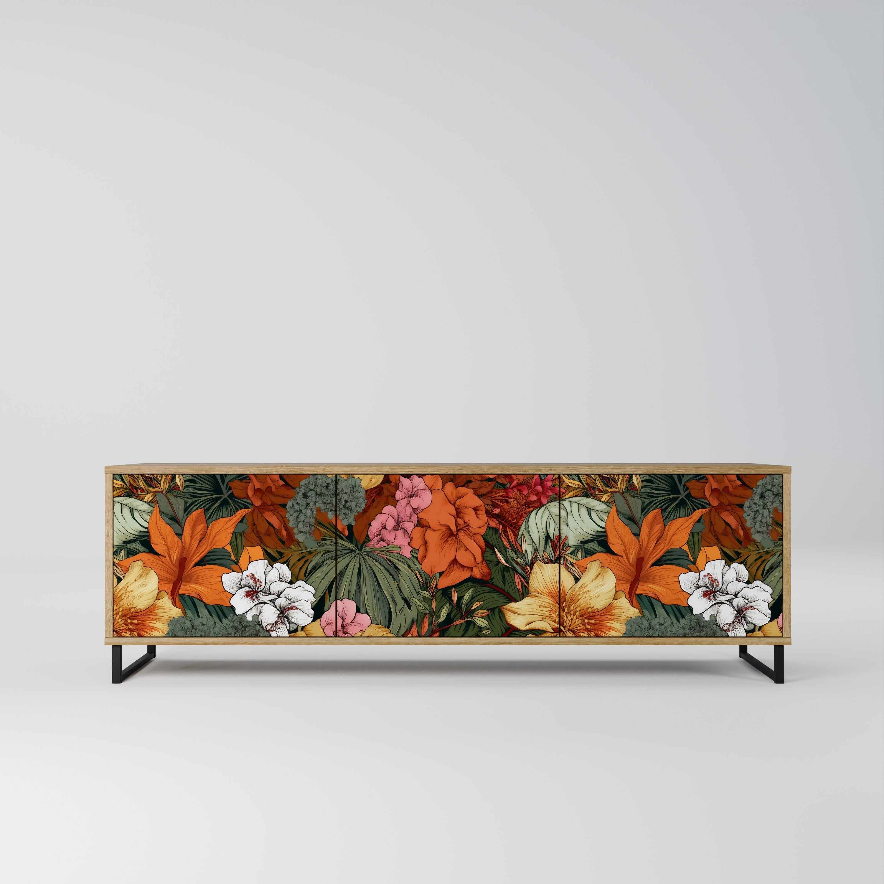 RADIANT FLORA Móvel de TV com 3 Portas em Efeito Carvalho