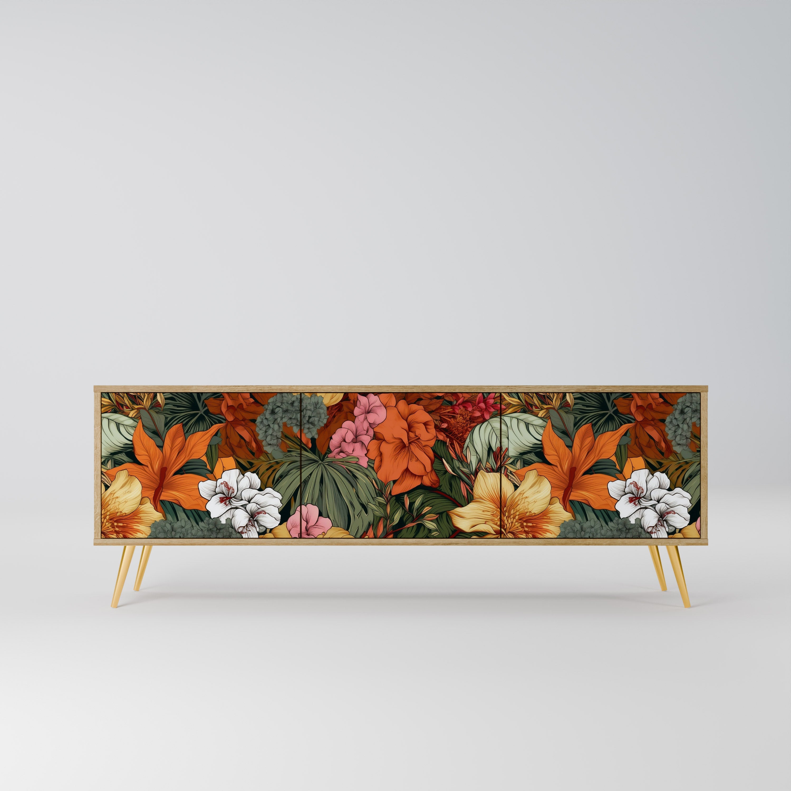 RADIANT FLORA Móvel de TV com 3 Portas em Efeito Carvalho