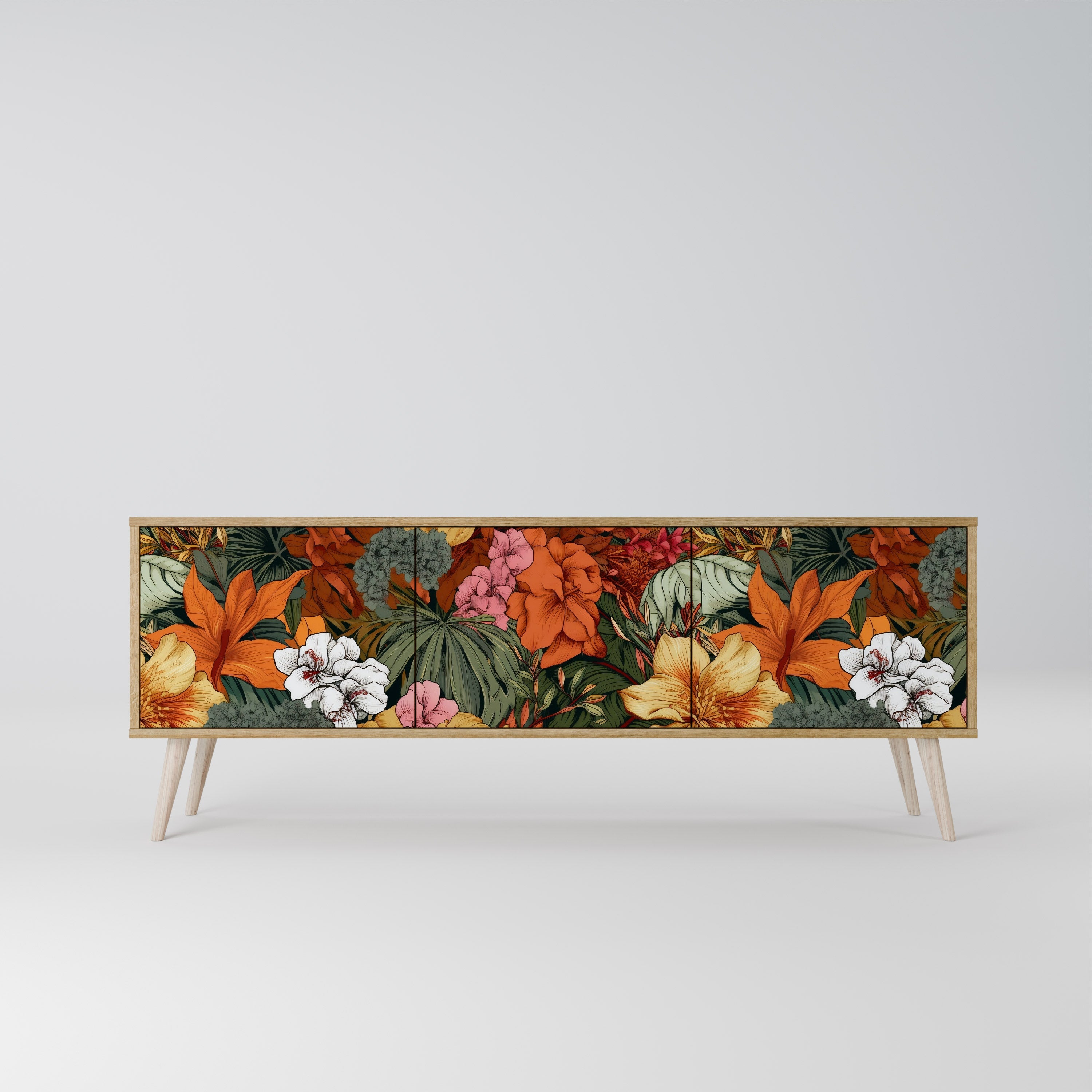 RADIANT FLORA Móvel de TV com 3 Portas em Efeito Carvalho