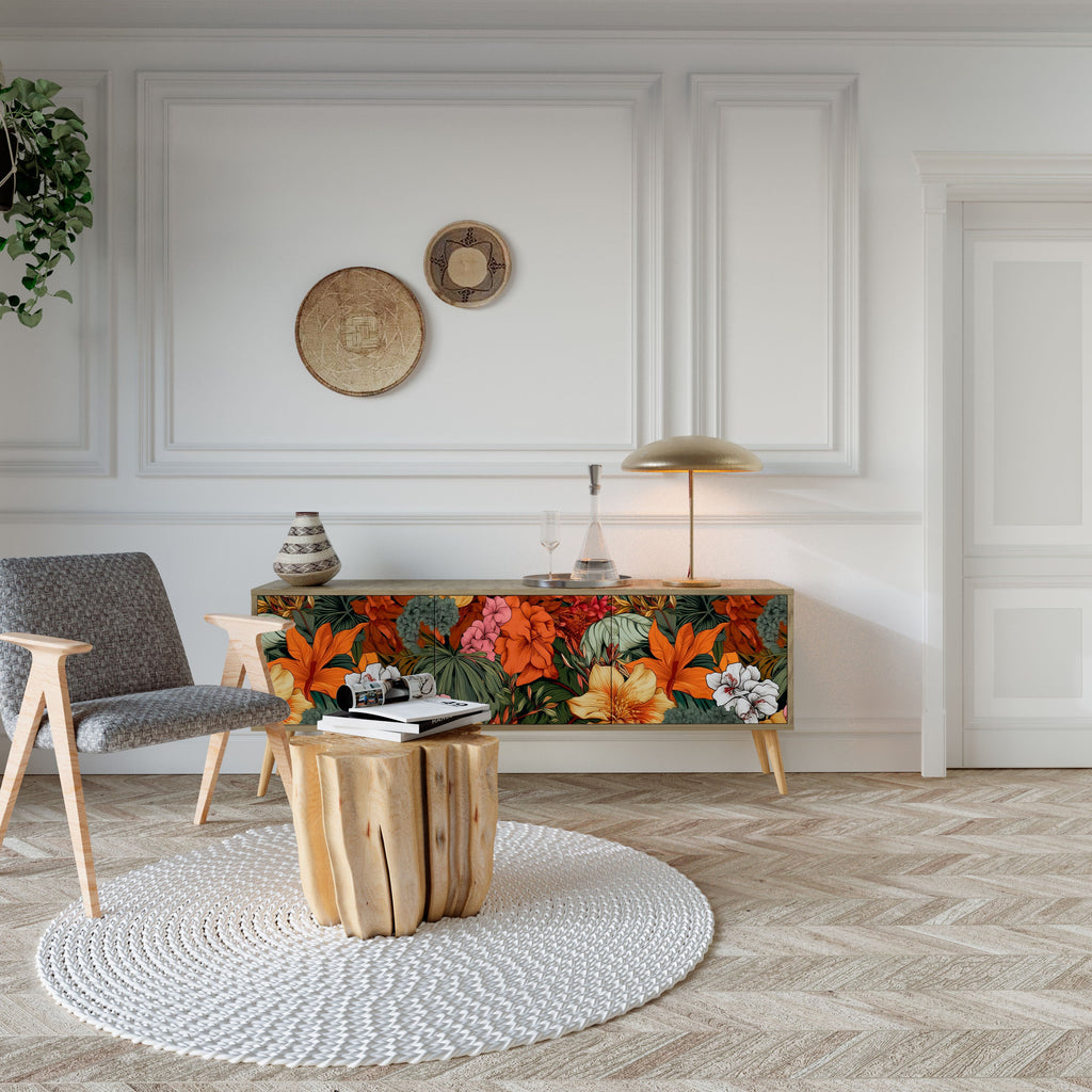 RADIANT FLORA 3-Door TV Stand in Oak Effect