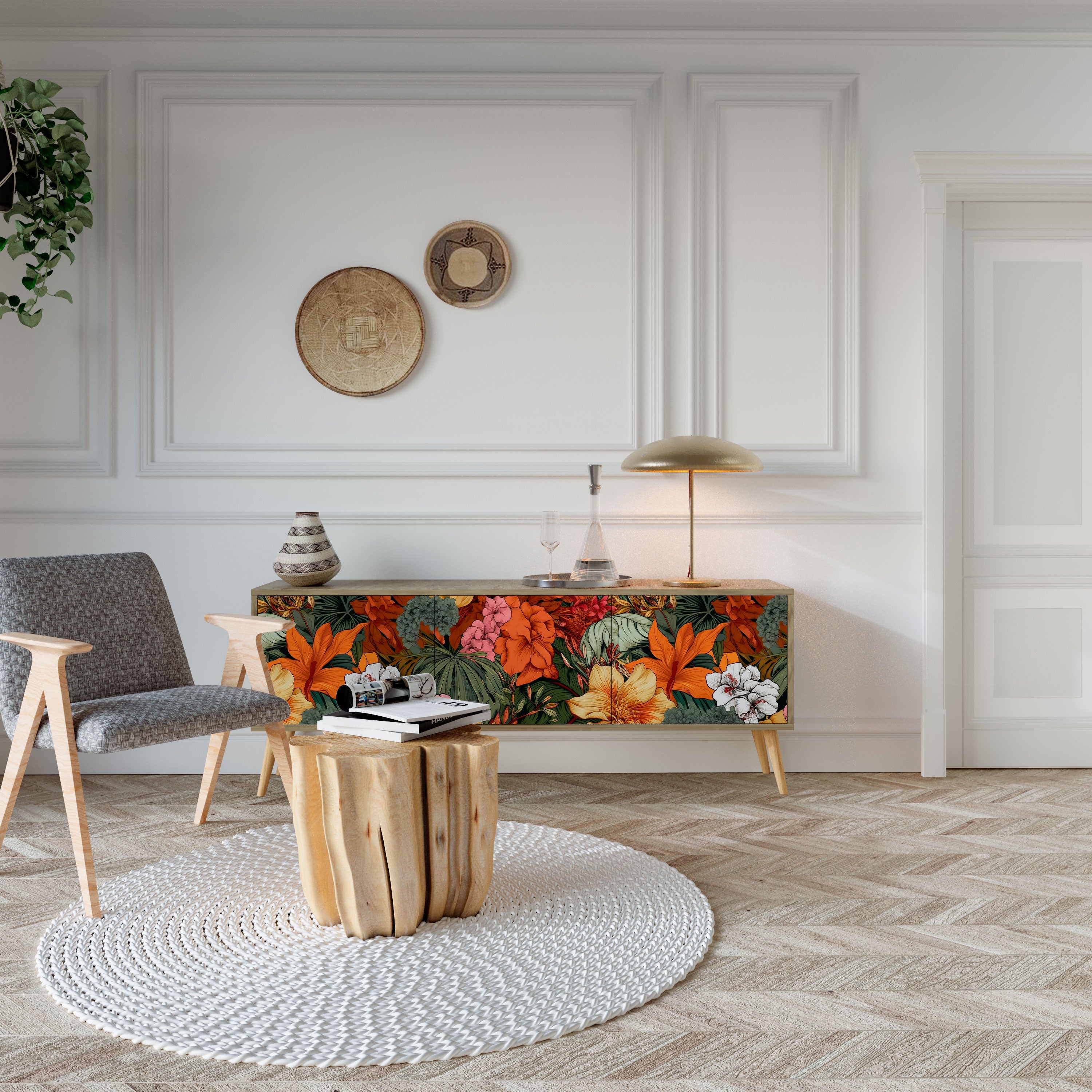 RADIANT FLORA Móvel de TV com 3 Portas em Efeito Carvalho