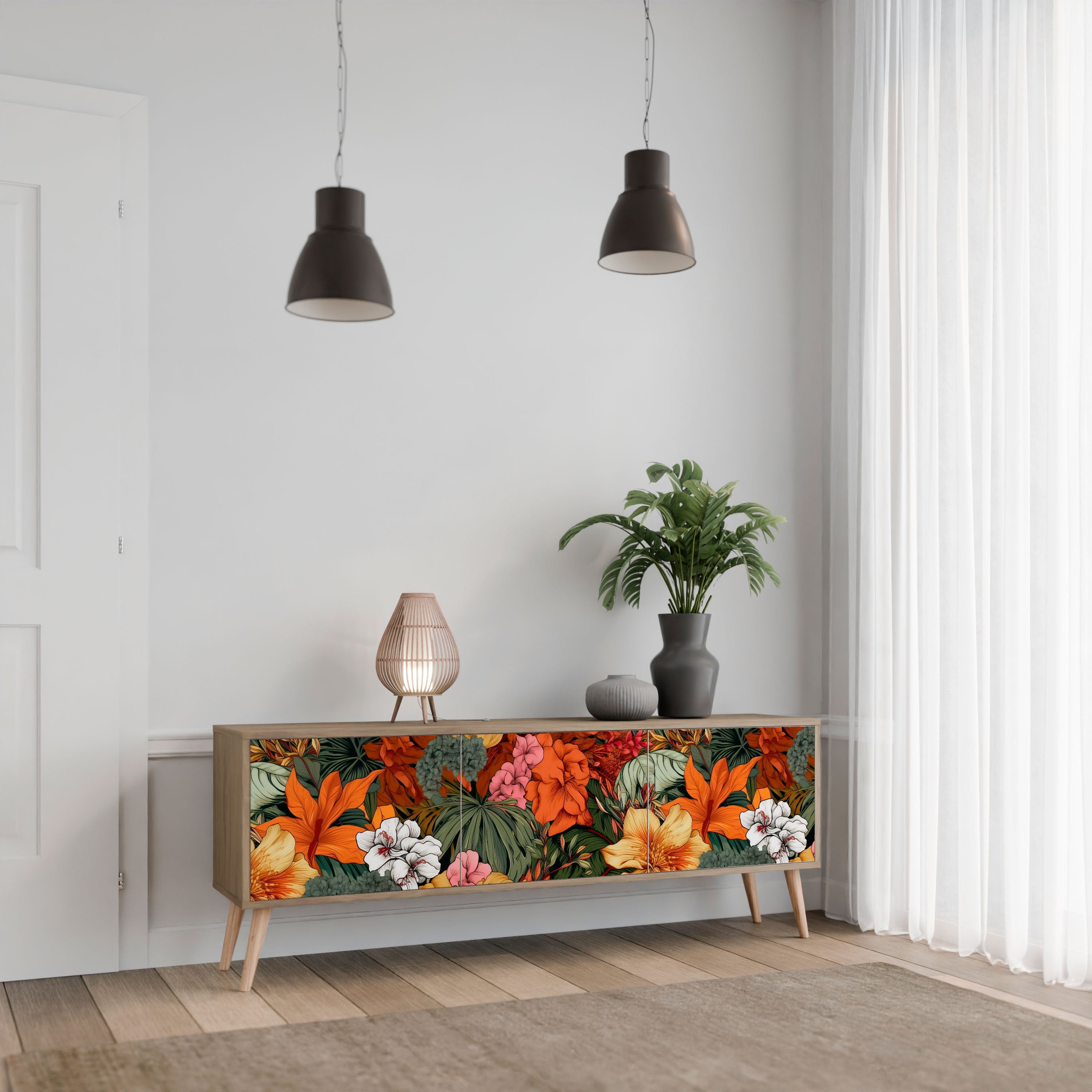 RADIANT FLORA Móvel de TV com 3 Portas em Efeito Carvalho