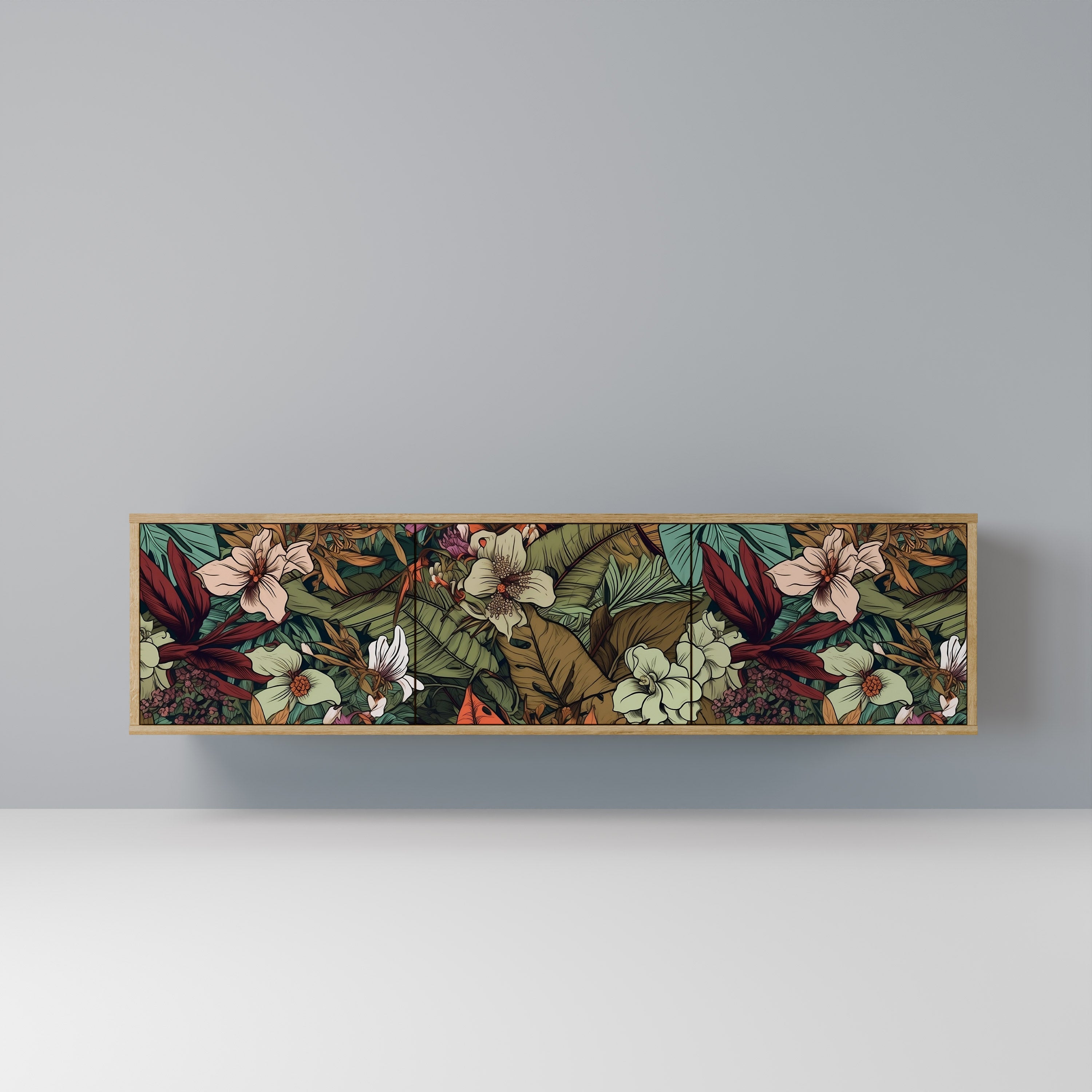 BOTANICAL EMERGENCE Móvel de TV com 3 Portas em Efeito Carvalho