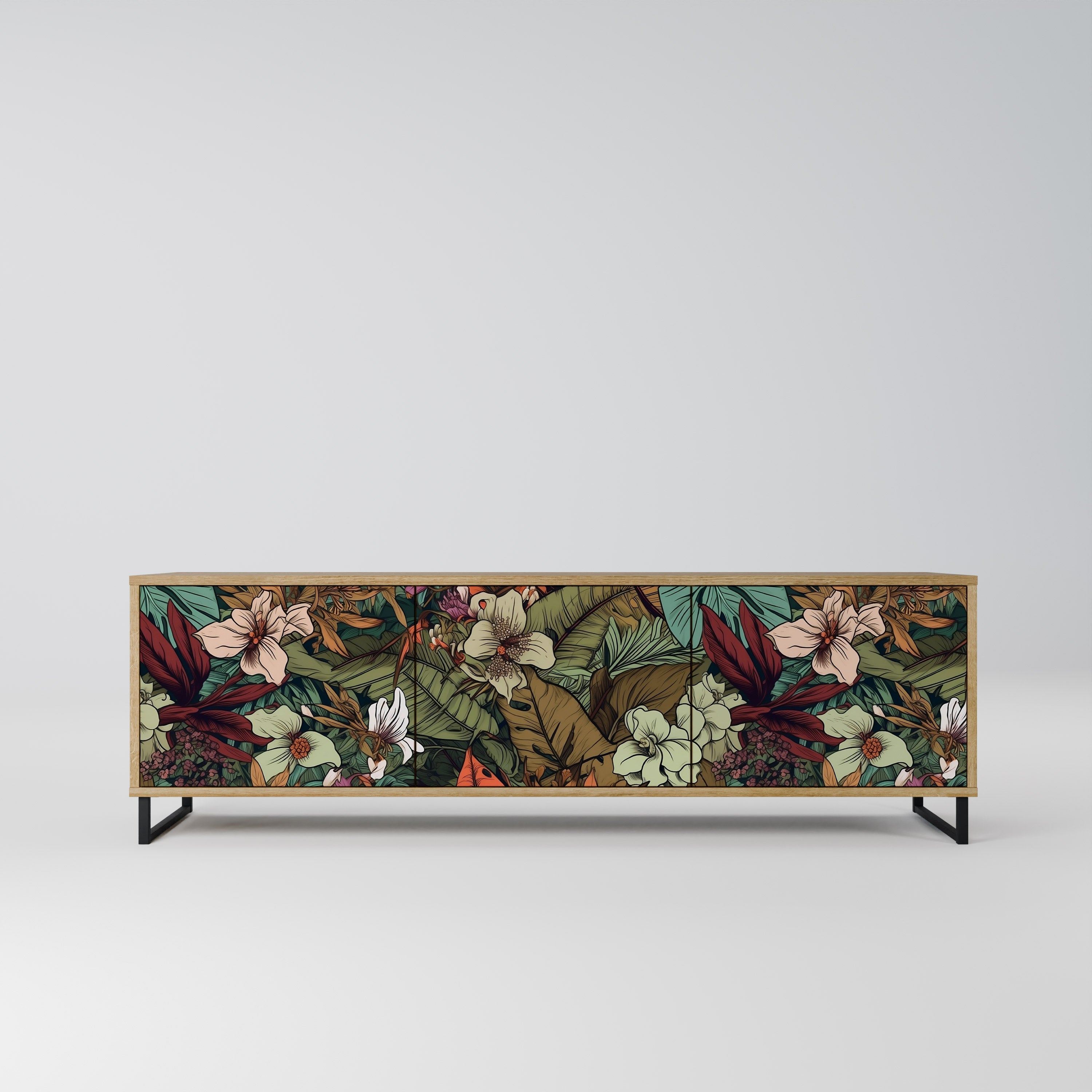 BOTANICAL EMERGENCE Móvel de TV com 3 Portas em Efeito Carvalho