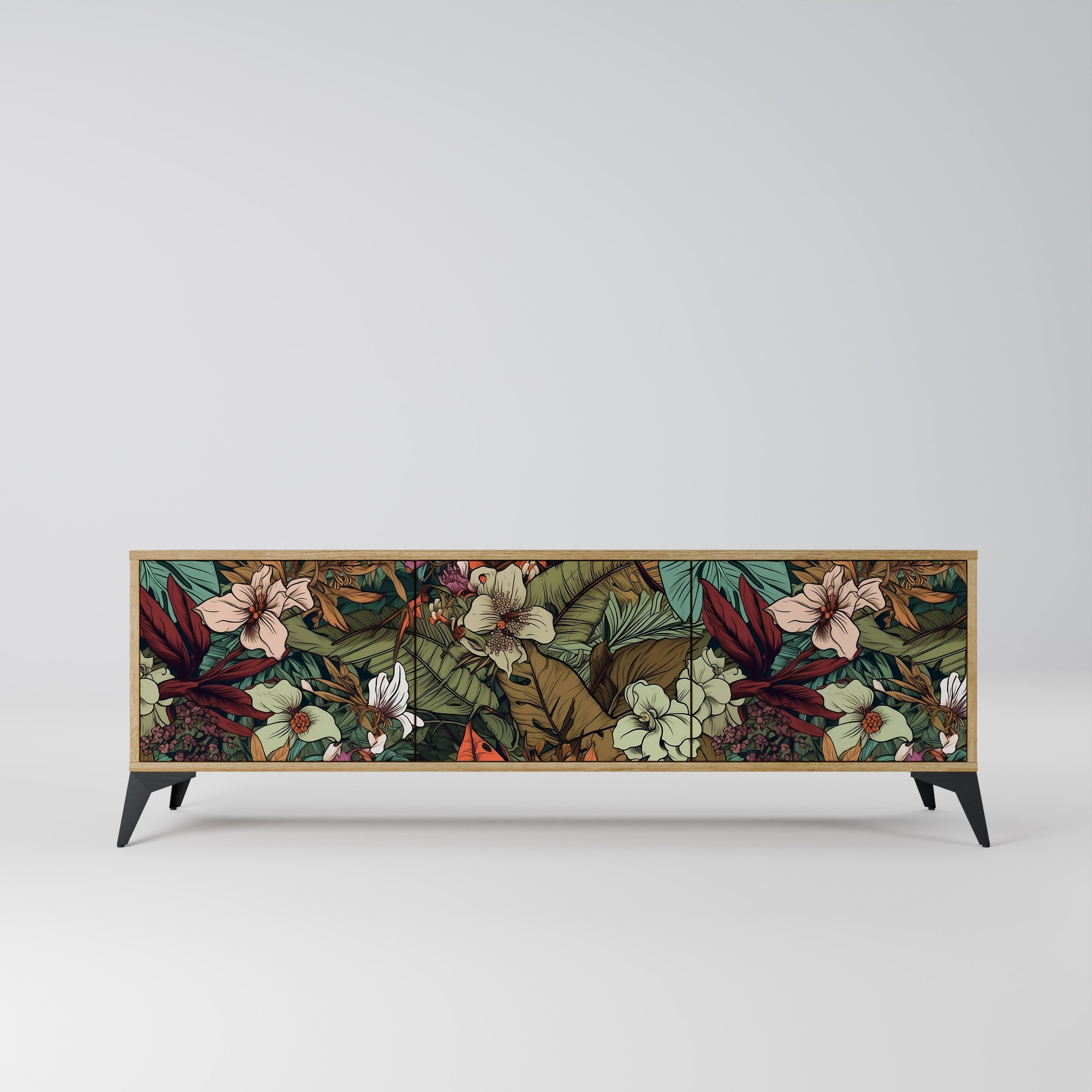 BOTANICAL EMERGENCE Móvel de TV com 3 Portas em Efeito Carvalho