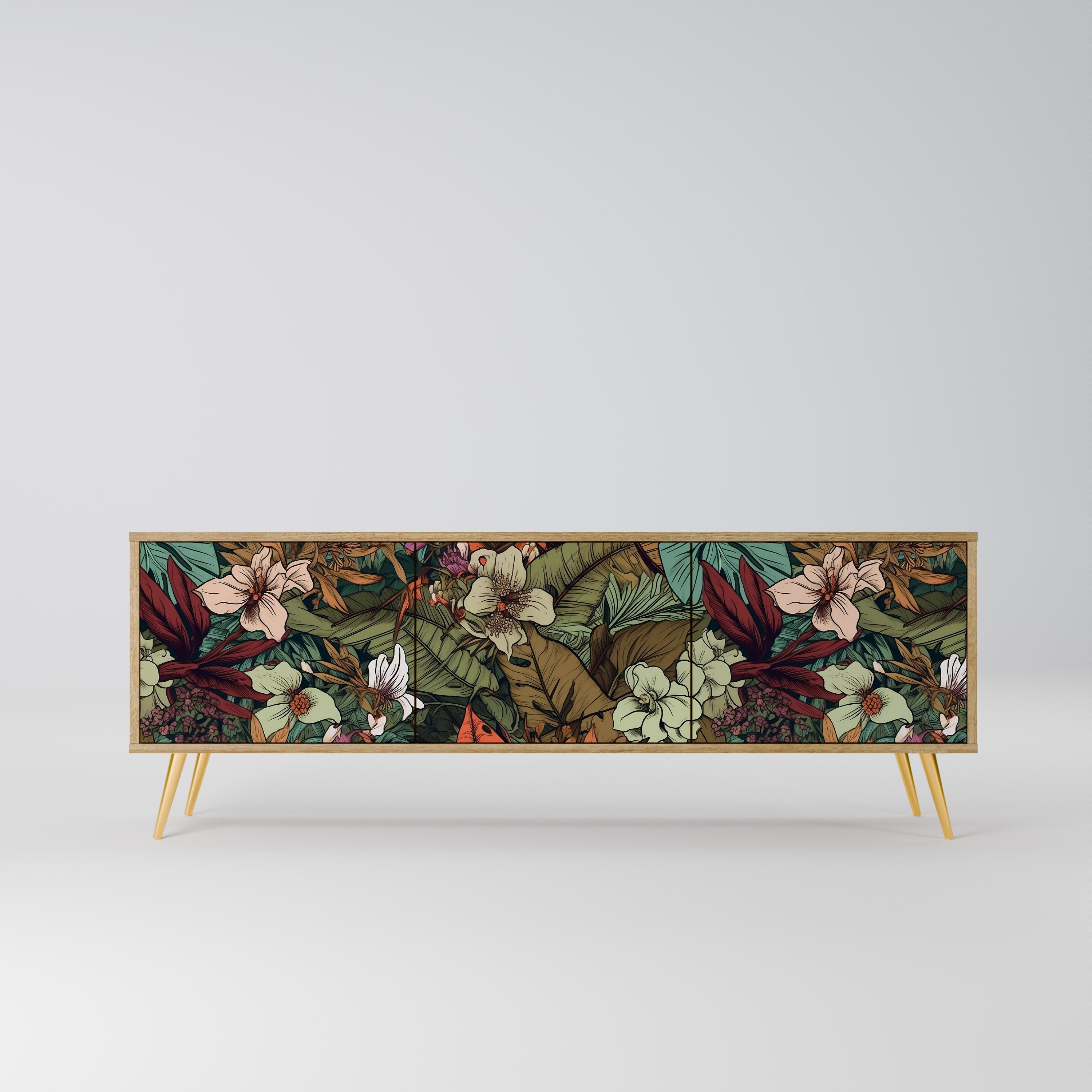 BOTANICAL EMERGENCE Móvel de TV com 3 Portas em Efeito Carvalho