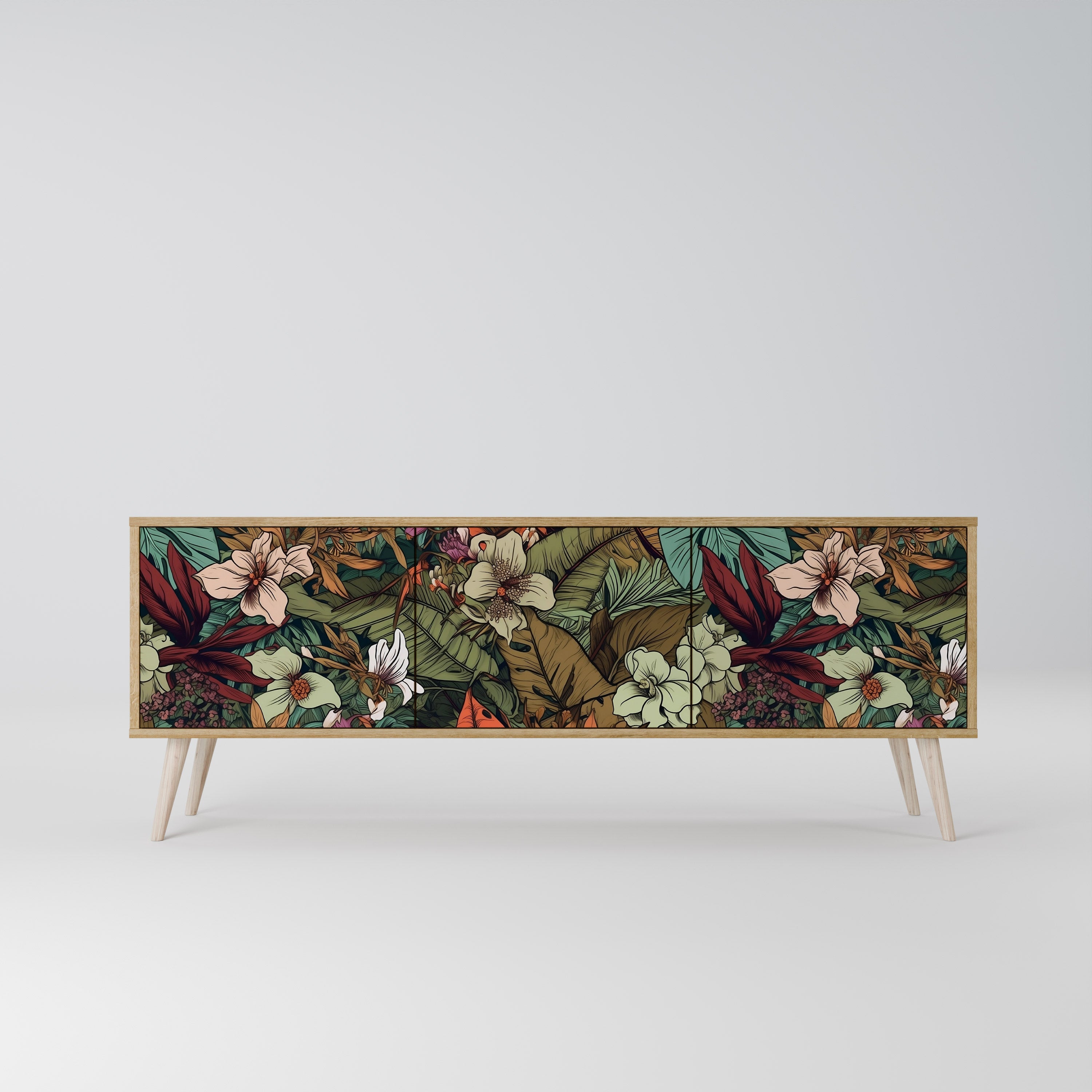 BOTANICAL EMERGENCE Móvel de TV com 3 Portas em Efeito Carvalho