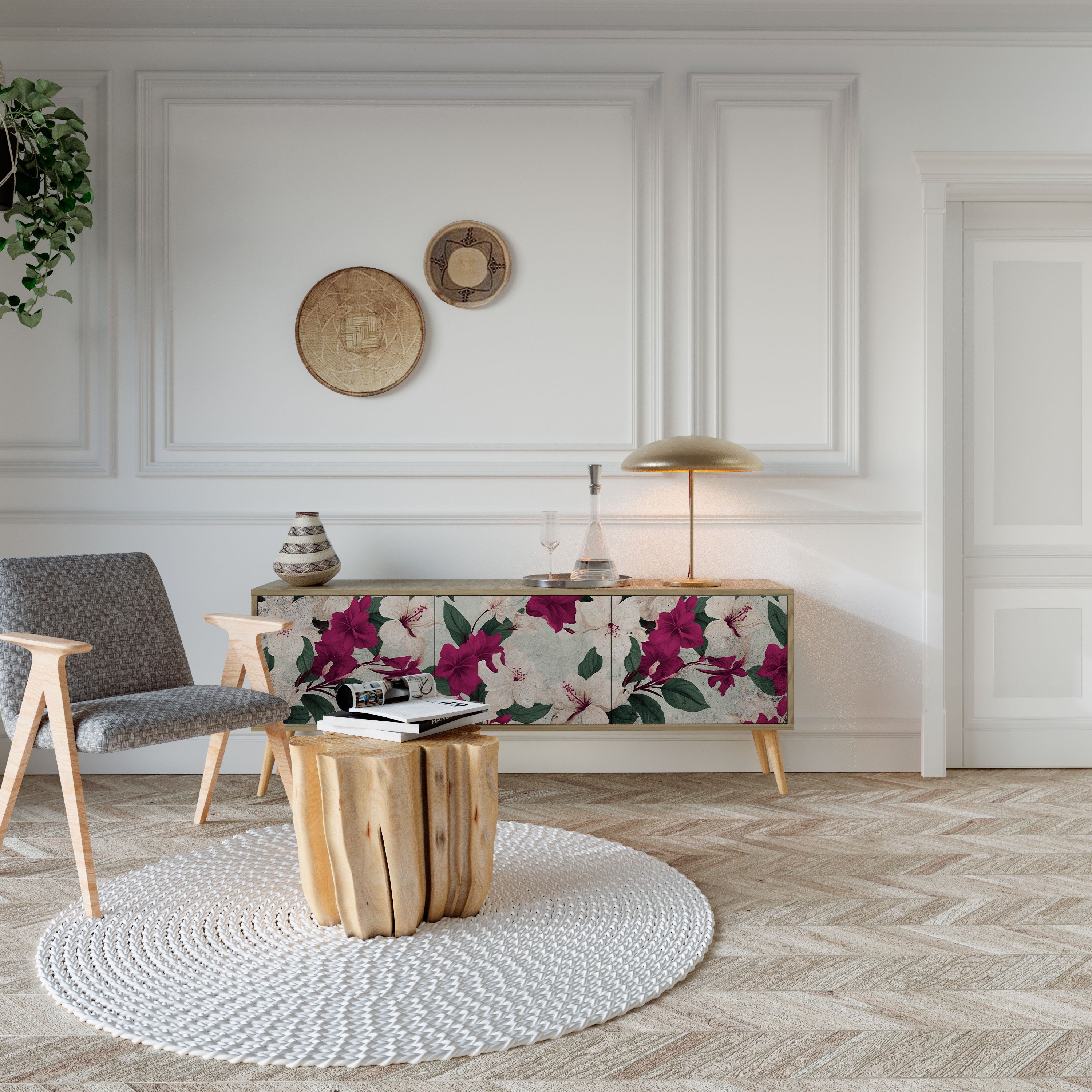 FLOWERET DREAM Móvel de TV com 3 Portas em Efeito Carvalho