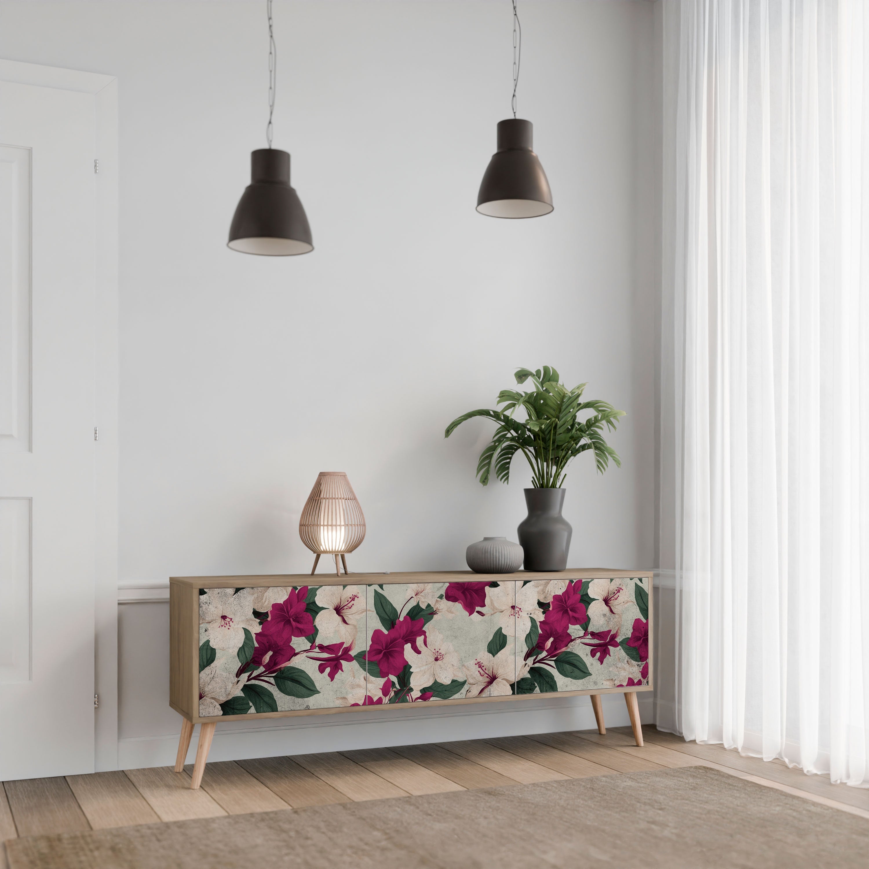 FLOWERET DREAM Móvel de TV com 3 Portas em Efeito Carvalho