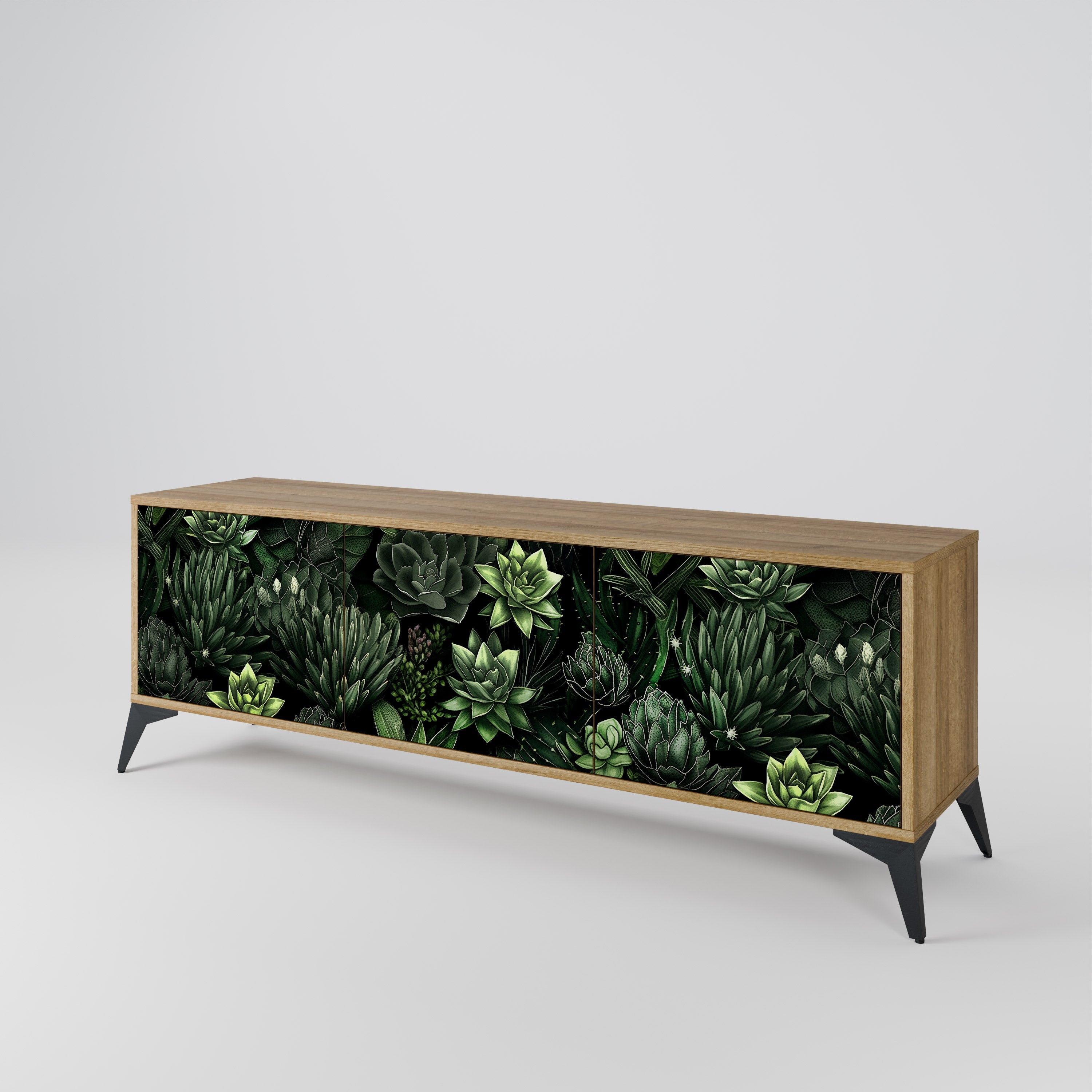 SUCCULENT JUNGLE 3-Door TV Stand in Oak Effect
